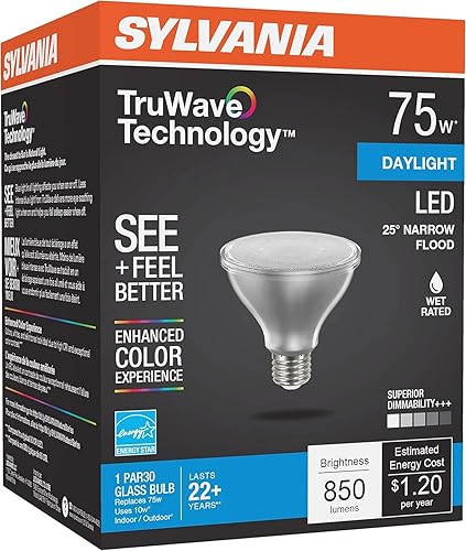 Sylvania - Bombilla LED TruWave Natural Series PAR30, equivalente a 75 W, base media, regulable, 5000 K, luz diurna - 1 paquete (40915)