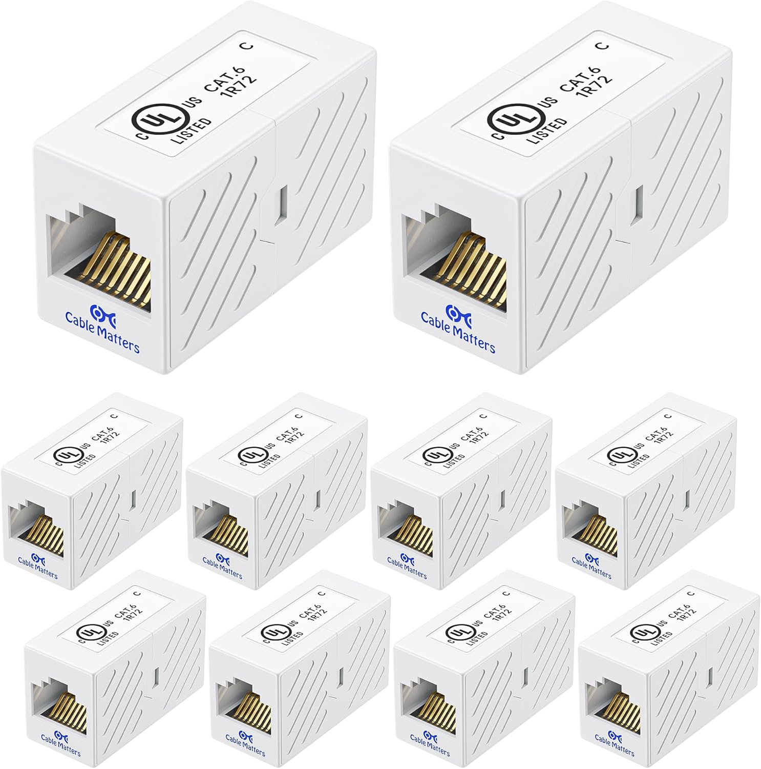 Cable Matters [UL Listed] 10-Pack 10Gbps Cat 6 Ethernet Coupler (RJ45 Coupler, Cat6 RJ45 Female to Female Adapter, Ethernet Extender Adapter) in White, Compatible with Cat6A, Cat5e