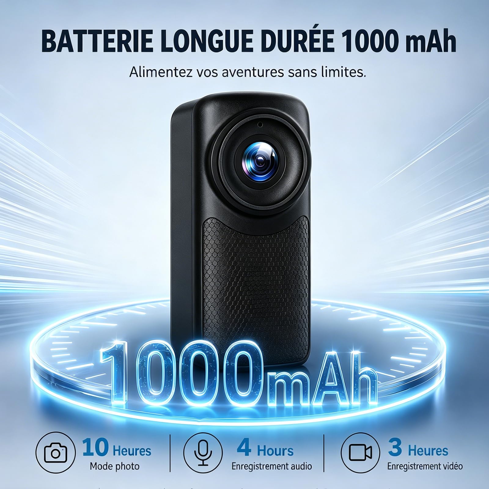 Caméra d'action magnétique portable 1080p HD avec objectif grand angle de 110 degrés et batterie de 1000 mAh pour promenades avec animaux de compagnie, travail, voyage, enregistrement en plein