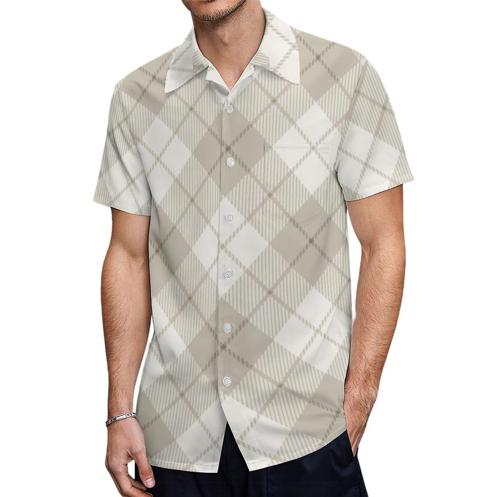 Orenz Men's Multi1 Short Sleeved Shirt Plaid Pattern Button Down Shirts For Man