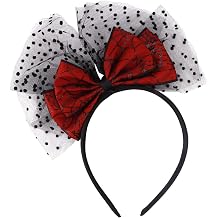 CURASA Halloween Red Bow Headband Lace Mesh Dot Hairband Cute Bowknot Hair Accessories Black Hair Hoop Bands Spider Web Patterns Headpiece Costume For Women Grils Party Cosplay Decorations Gifts
