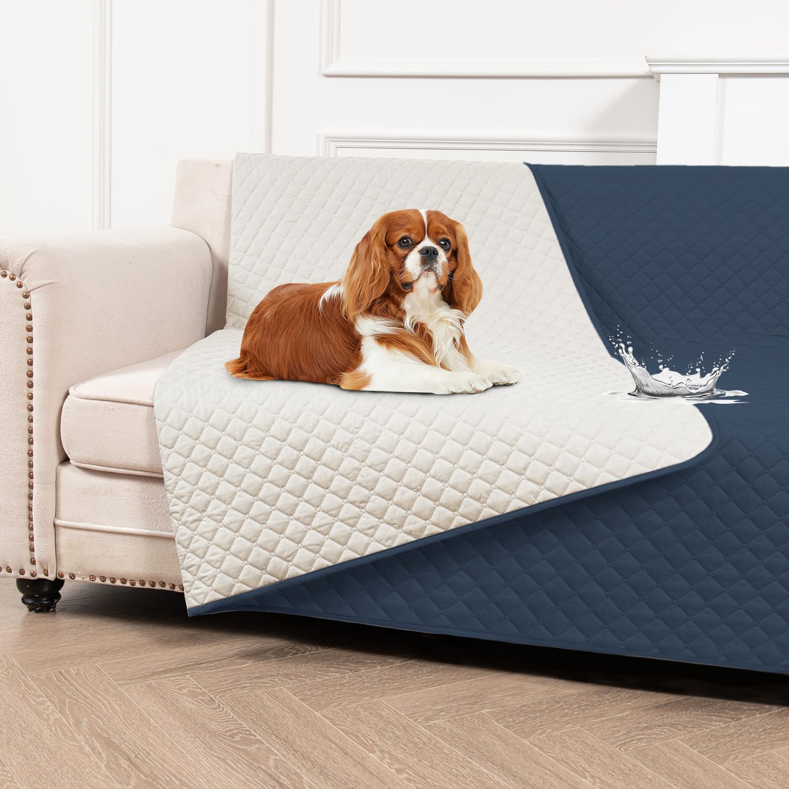 SYLC Waterproof Pet Couch Covers, Non Slip Dog Bed Cover Pet Throw Blanket, Impermeable Dog Sofa Protector Quilted with Pet Hair Remover Roller (Blue,208 × 259cm)