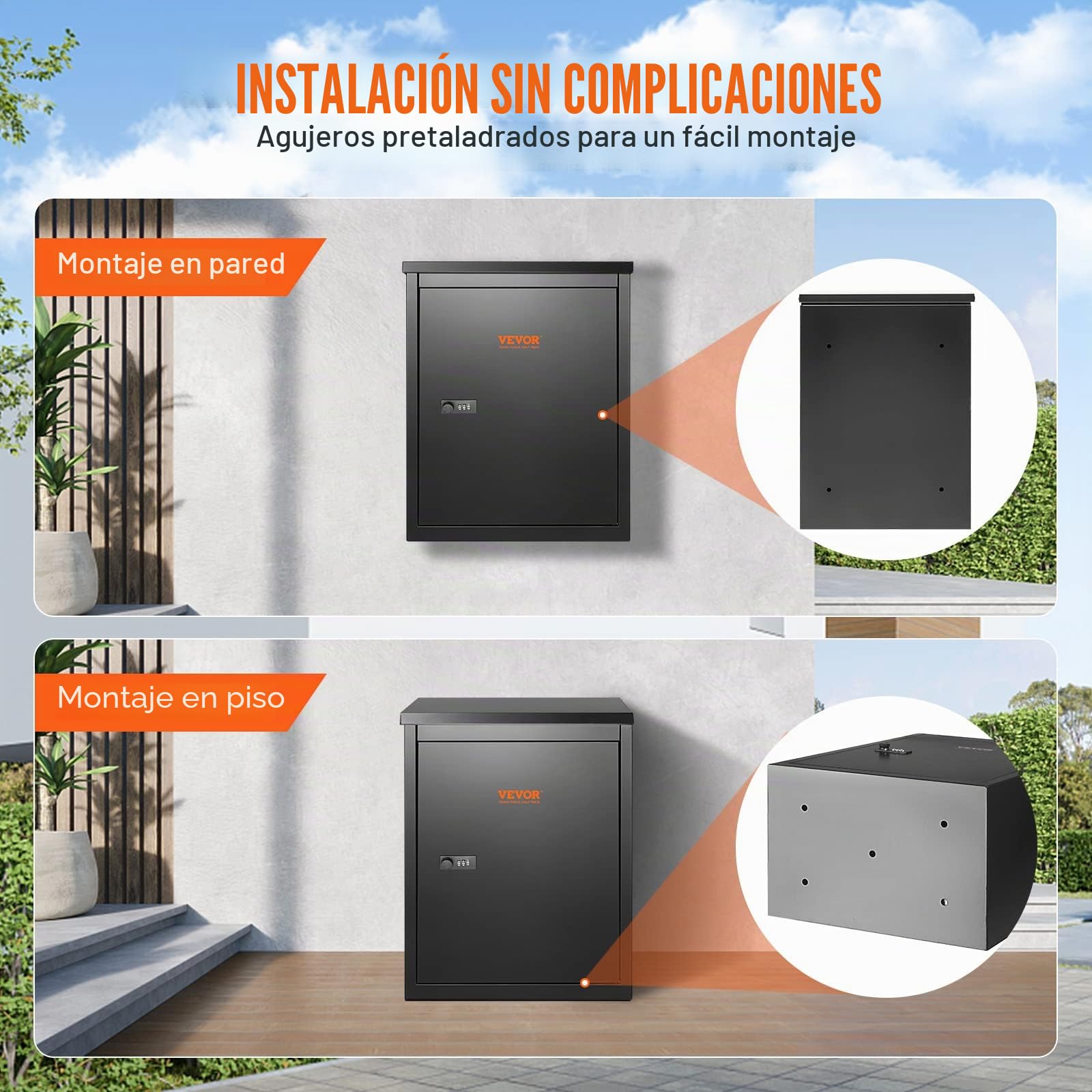 VEVOR Buzón de Paquetes 39x27x52,2 cm Buzón de Acero Galvanizado Código Cerradura Montaje en Pared Independiente Deflector Antirrobo Extraíble Depósito de Paquetes Impermeable IPX3 para Hogar Porche