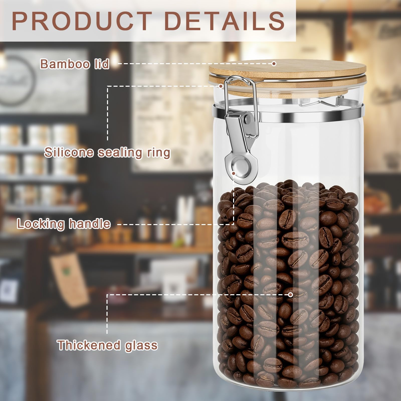 2 Stück Kaffeedose Luftdicht mit Deckel 1.6 L Kaffeebohnen Behälter | aus Glas, kaffeebohnen aufbewahrung Kaffeebehälter für Mahl, Bohnen, Tee, Mehl, Getreide und Zucker