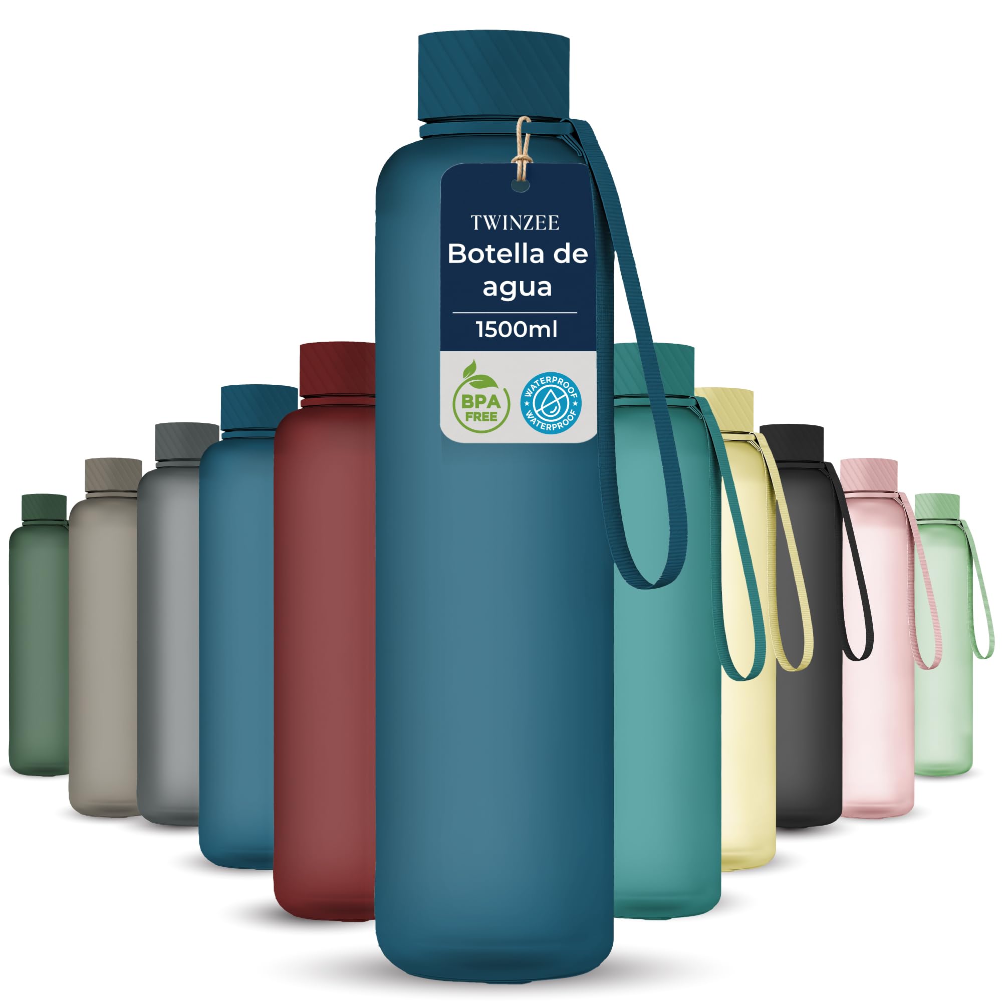 Twinzee Botella Agua 1,5 litro - Sin BPA & Antigoteo, Botella de Agua Deportiva, Oficina, Colegio, Gym, Cantimplora - Tritan Water Bottle, Azul Oscuro