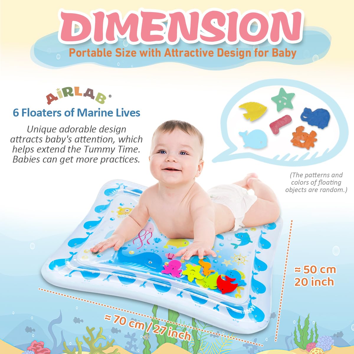 Tappetino Acquatico Gonfiabile Per Neonati 66x50 Cm - Con Animali Marini, Per Sviluppo Sensoriale 3-9 Mesi - Foto 9