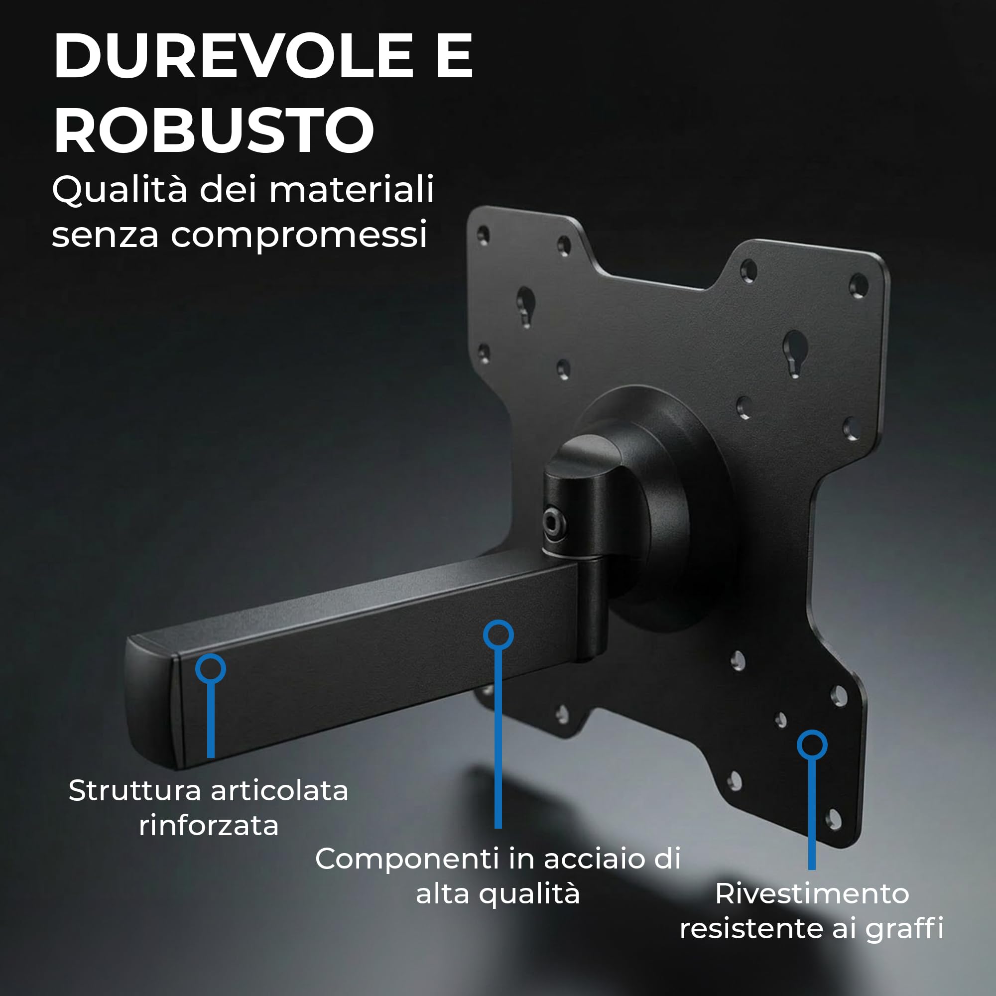 Rotate XL TV supporto da parete, si estende, gira, inclina, ruota, TV circa 24-50 pollici - 25kg, fino a VESA 200x200mm, supporto TV (Nero, 108,5 cm / 25 kg)