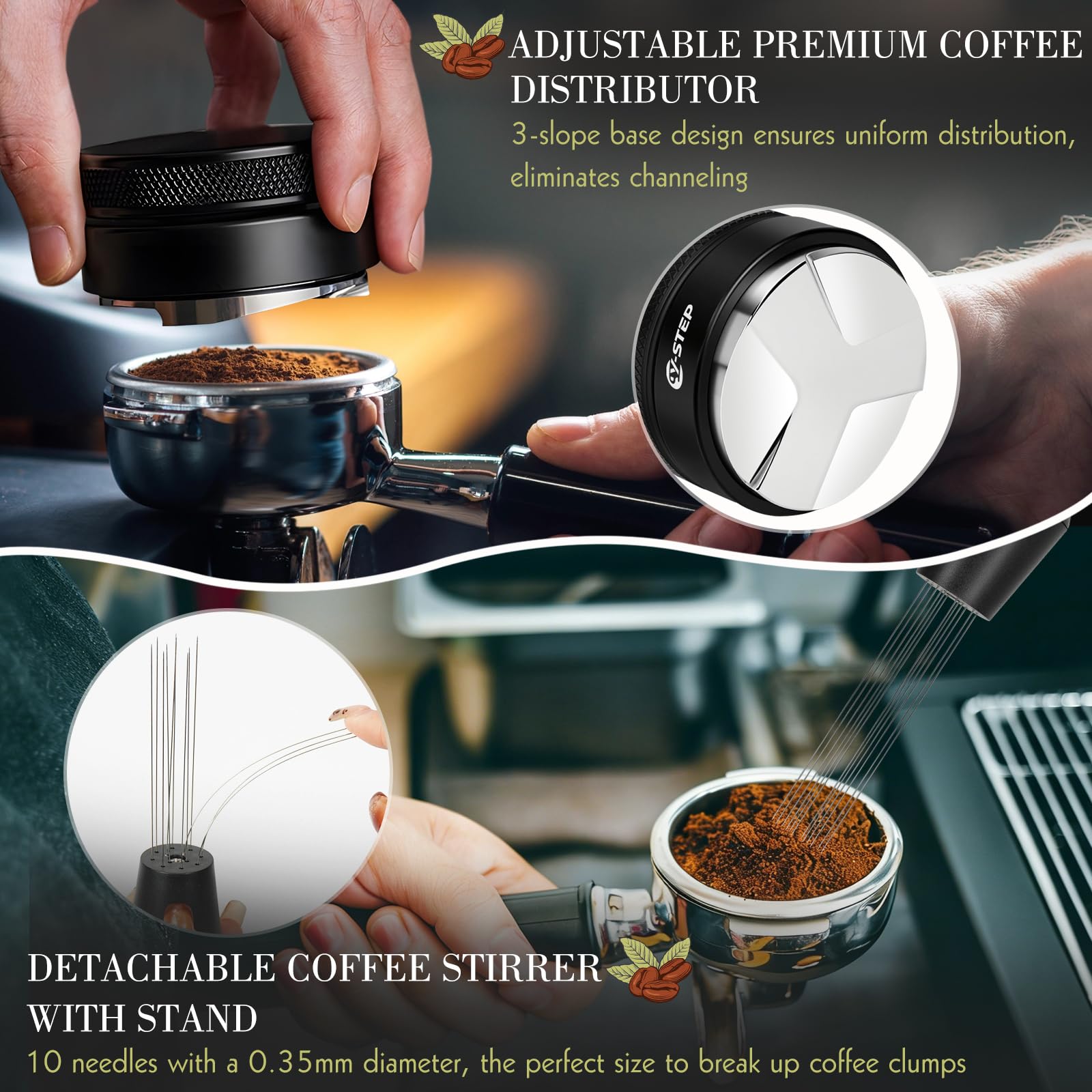 Y-Step Espresso Zubehör 8er Set, Kaffee Tamper 51mm mit Tamperstation, Coffee Leveler, WDT Tool, Dosierring, Reinigungsbürste, Puck Screen, Rührer, für Espressomaschine