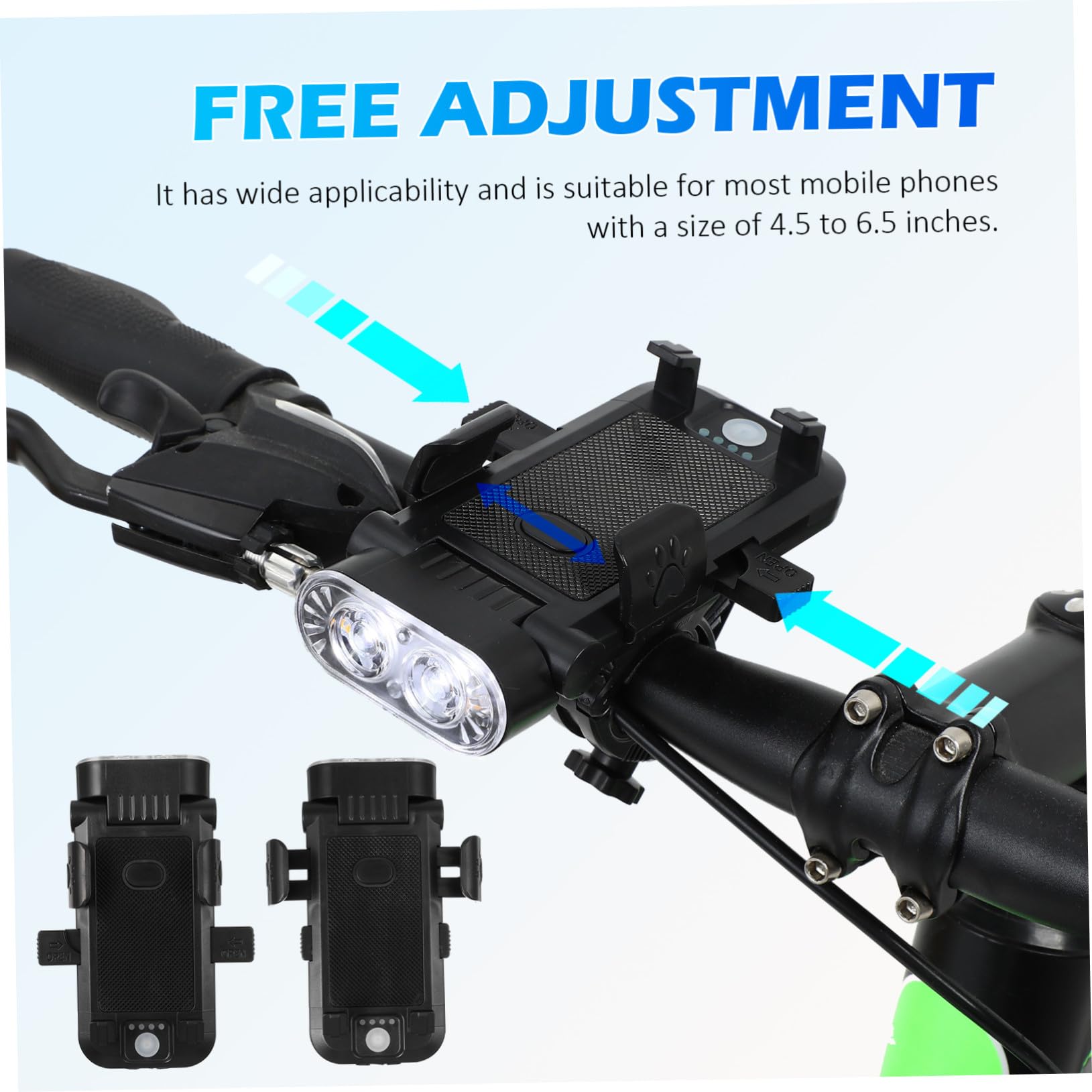 Set Luci Bici Anteriore e Posteriore LED USB Ricaricabile 4000mah | Supporto Telefono Regolabile, Design Dual Led, Abs Nero, per Night Riding e Ciclismo Quotidiano