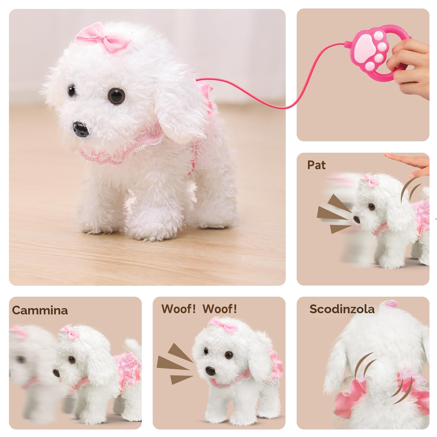 OR OR TU Giocattoli per cani da passeggio per bambini con telecomando in peluche robot cane realistico elettronico animali domestici cucciolo, camminare e abbaiare su un guinzaglio