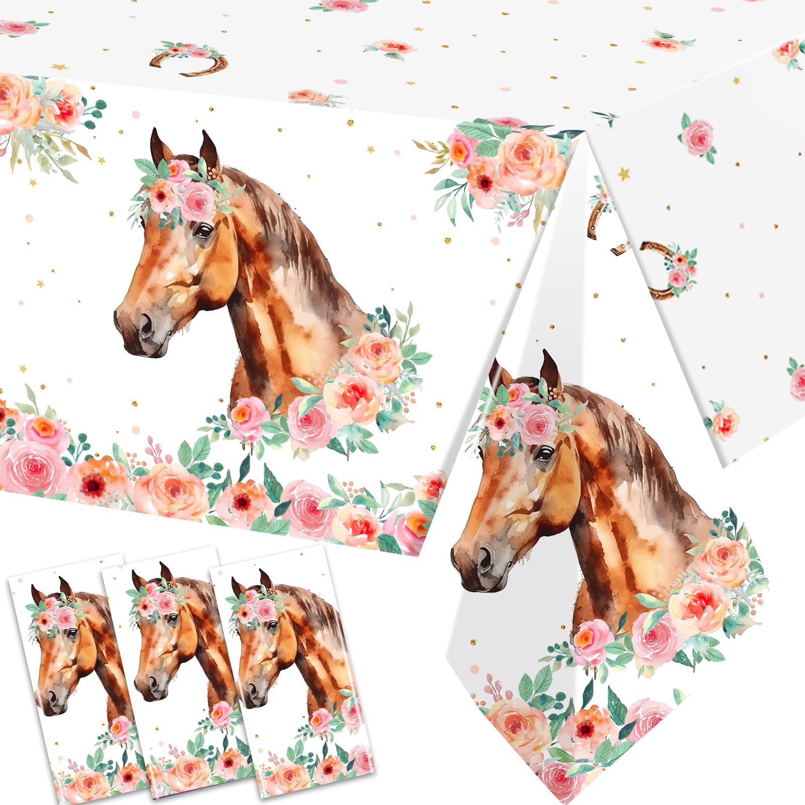 GREHUMOR 3 Pack Western Party Tablecloth Cowgirl Themed Horse Table Cloth for Birthday Parties,Bachelorette,Cowgirl Baby Shower,Rodeo Events,