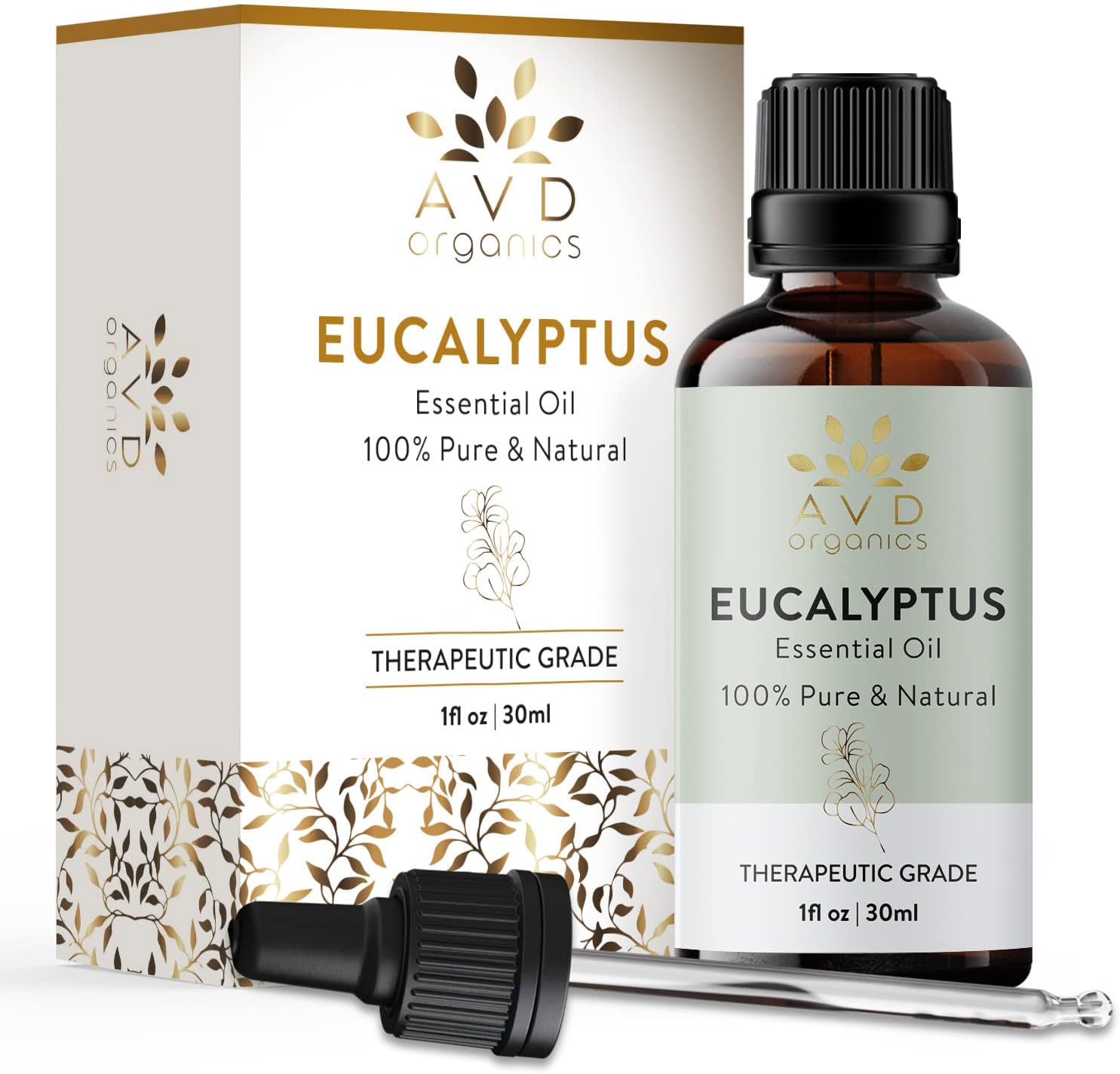 روغن اسانس اوکالبتوس AVD ORGANICS 30 میلی لیتر | 100٪ خالص و طبیعی | رده‌ی بالای اسانس اسانسیل برای آروماتراپی حمام بخار دم کردن مو | 1 فلور اونسی اوکالبتوس 30 میلی لیتر (بسته‌ی 1 عدد)