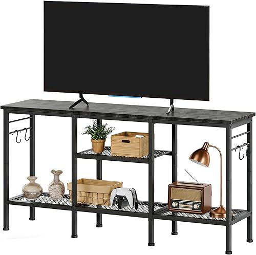 Soporte de TV para televisores de hasta 55 pulgadas, moderno centro de entretenimiento con estante de barra de sonido y estantes de almacenamiento