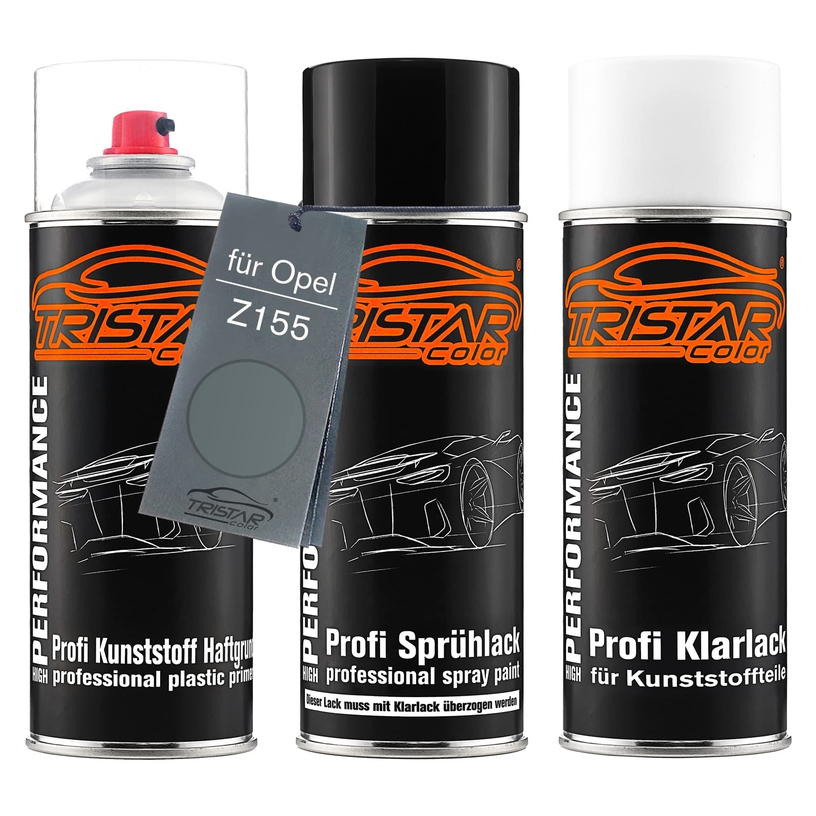 TRISTARcolor Vernice per auto Kit bombolette spray per paraurti di plastica per Opel Z155 Moonland Metallic base adesiva vernice di base vernice trasparente con plastificante