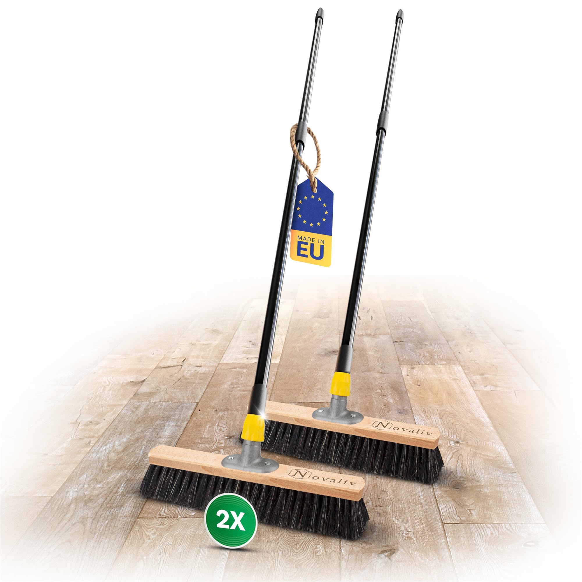 Novaliv Besen Rosshaarmischung 40 cm I Besen mit Holzstiel I Saalbesen I Weich Großraumbesen