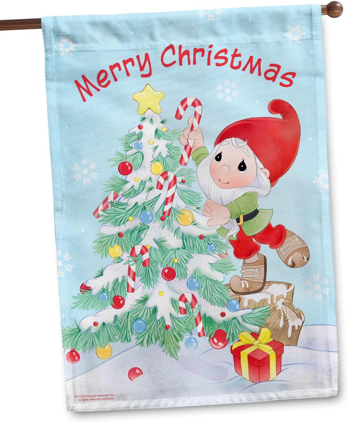 Flagology, Precious Moments Christmas Tree Gnome Christmas House Flag 28" x 40", Outdoor Flag, Exclusive Premium Fabric, Officially Licensed, Holiday Outdoor Décor