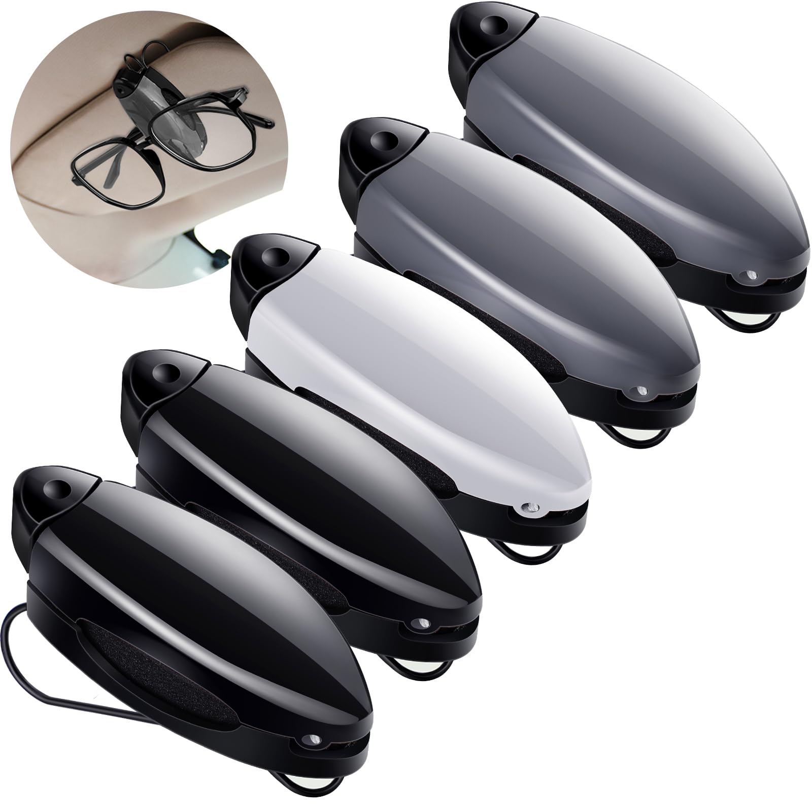 Frienda 5 Pcs Car Sun Visor Clip Sunglasses Holder,Black,Gray, Silver | Visor Clips for Eyeglasses, Securely Holds Glasses, Ticket Card Holder, Metal Shell Spring Clip, For Women Men Drivers