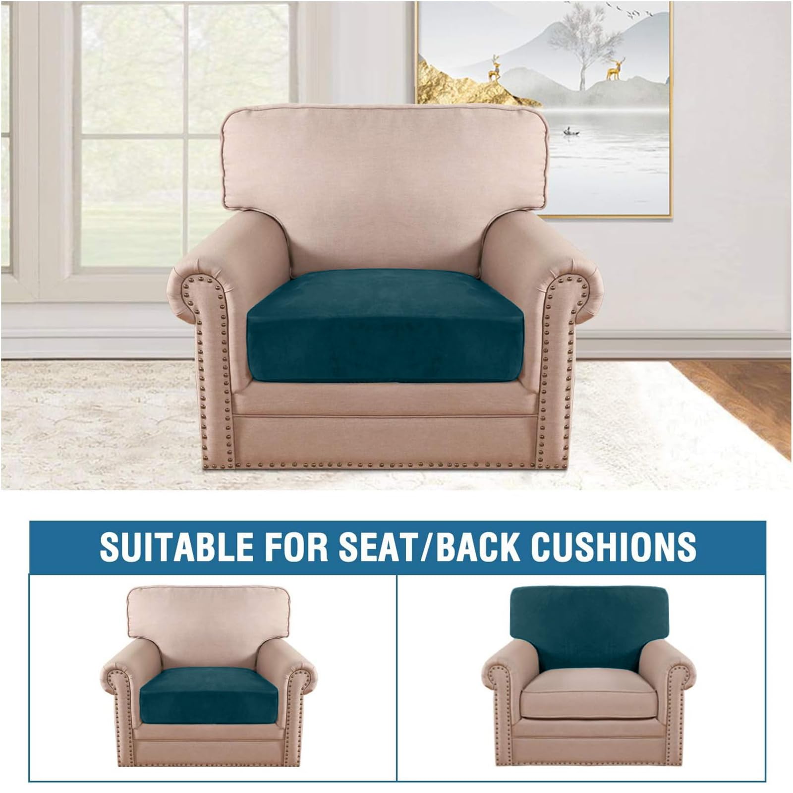 BXFUL Stretch Velvet Sofa Seat Cushion Cover, Removable Sofa Couch Covers with Elastic Bottom - Image 3