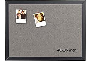 100% Wood Framed Bulletin Board 36 x 48 Inch, Elegant Gray Fabric...