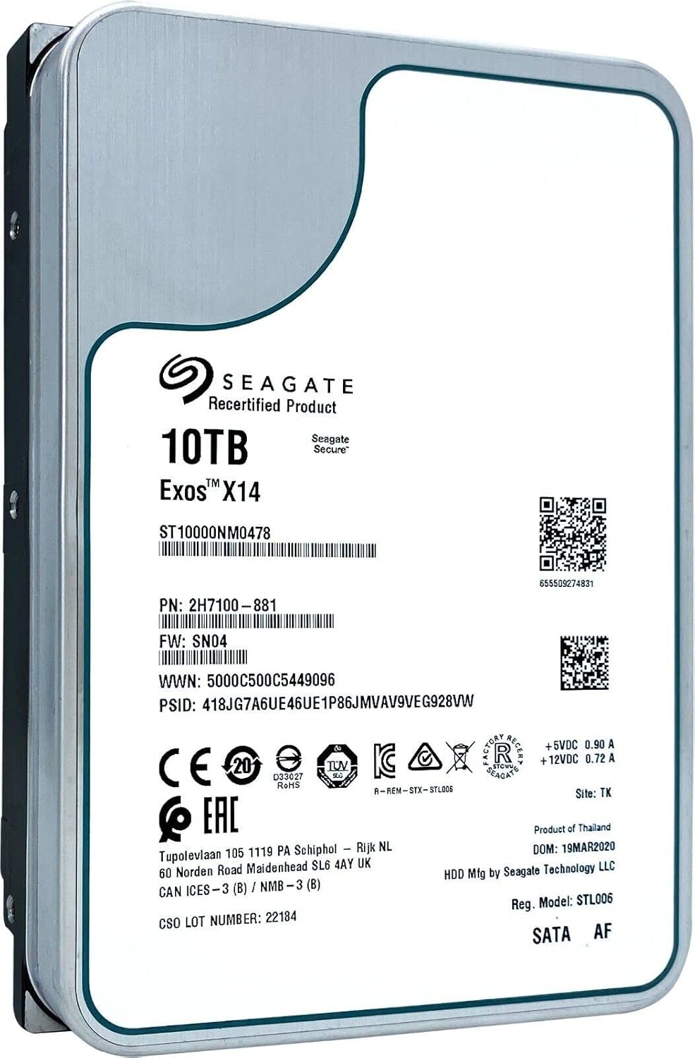 Seagate Exos X14 10TB HDD, SATA 6 Gb/s, 3.5 Inch