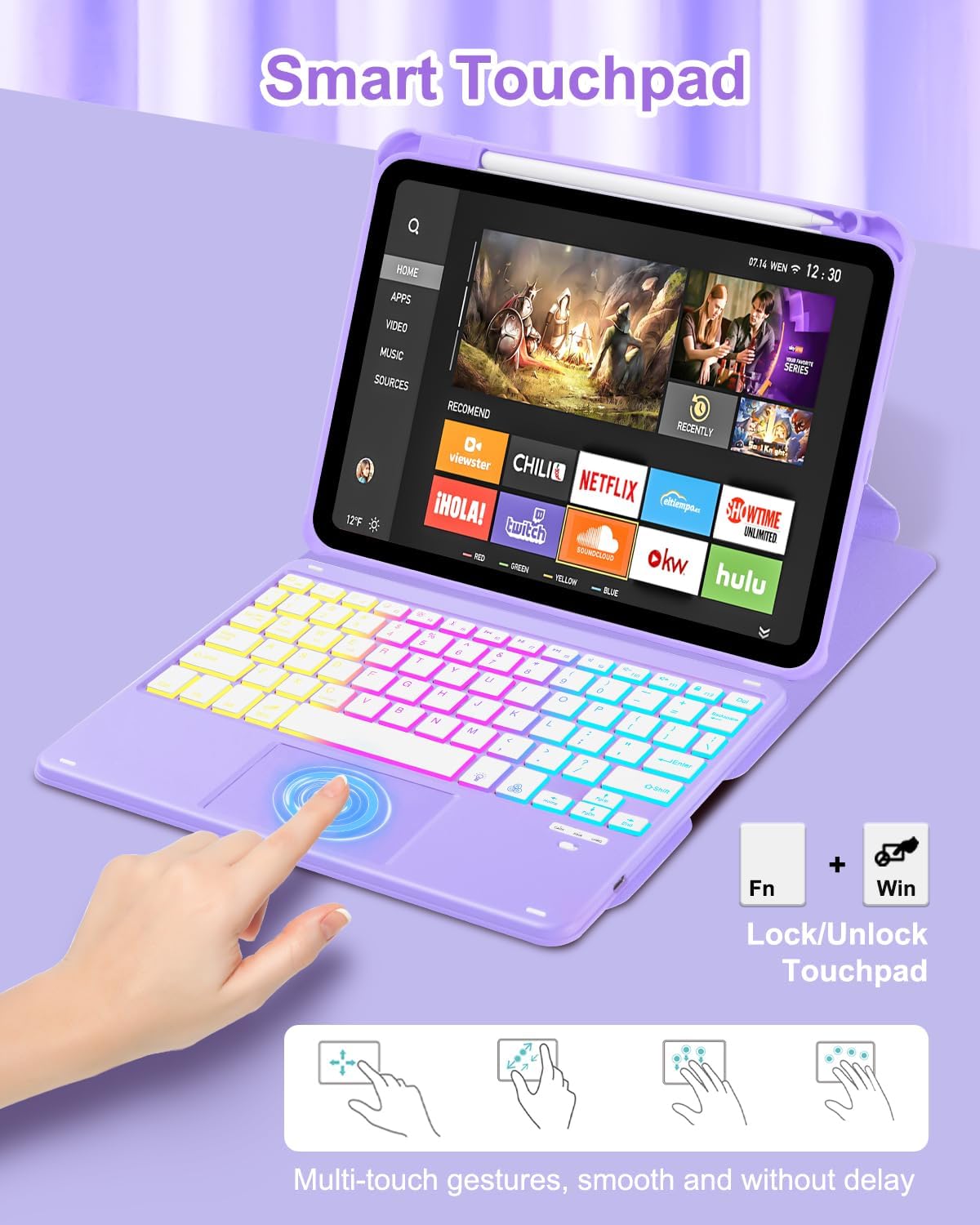 Touchpad Keyboard Case for iPad (A16) 11th 10th Generation, 360 Rotation Cover with Pencil Holder Wireless Backlit Detachable Keypad for iPad 11 inch 2025/10 Gen 10.9" 2022 Purple - Image 4