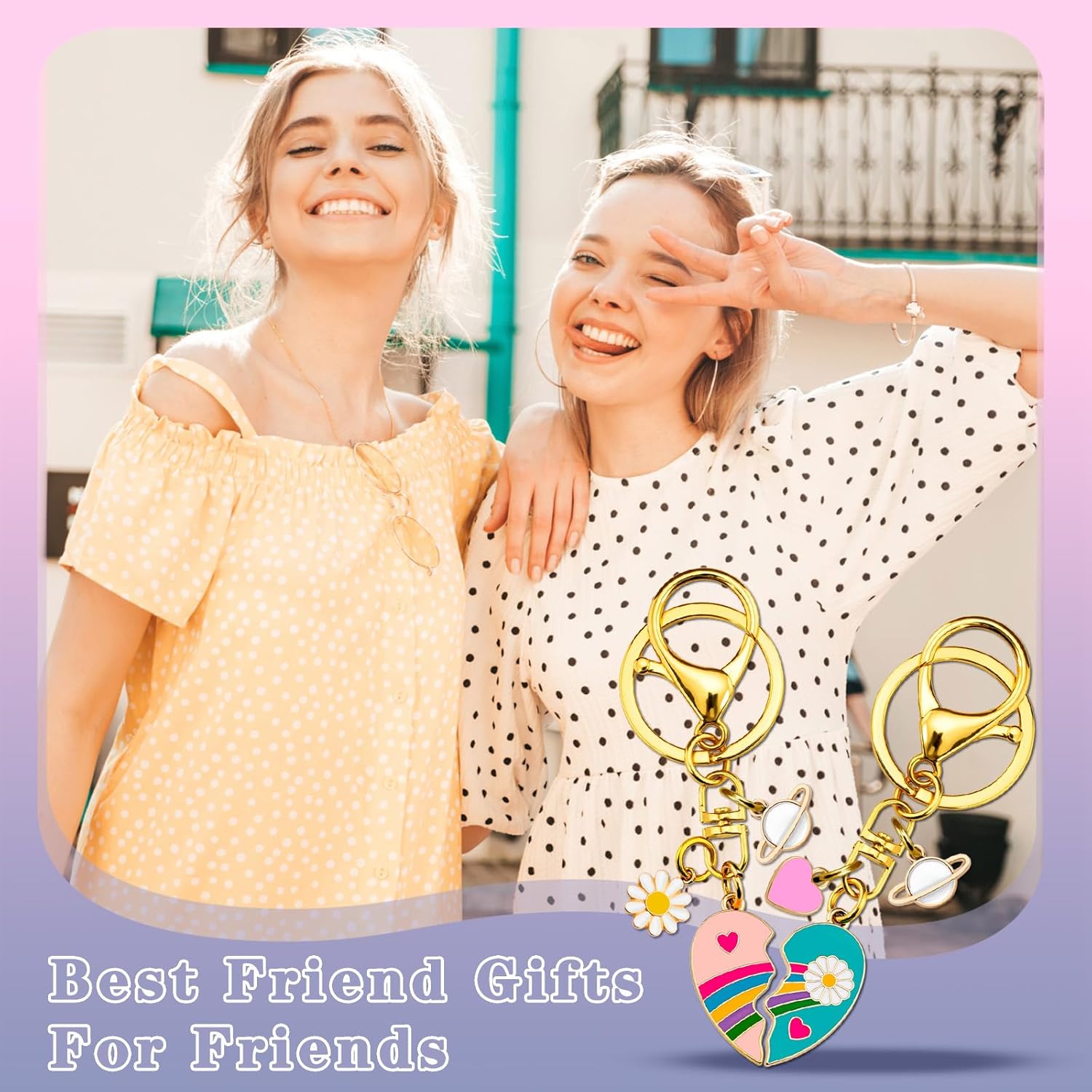 Best Friend Keychain Galentines Day Party Favors Friendship Gifts for Best Friend Friends Gift Ideas Bestie Gifts for Women Female Heart Matching Keychains Birthday Gift for Friends - Image 7