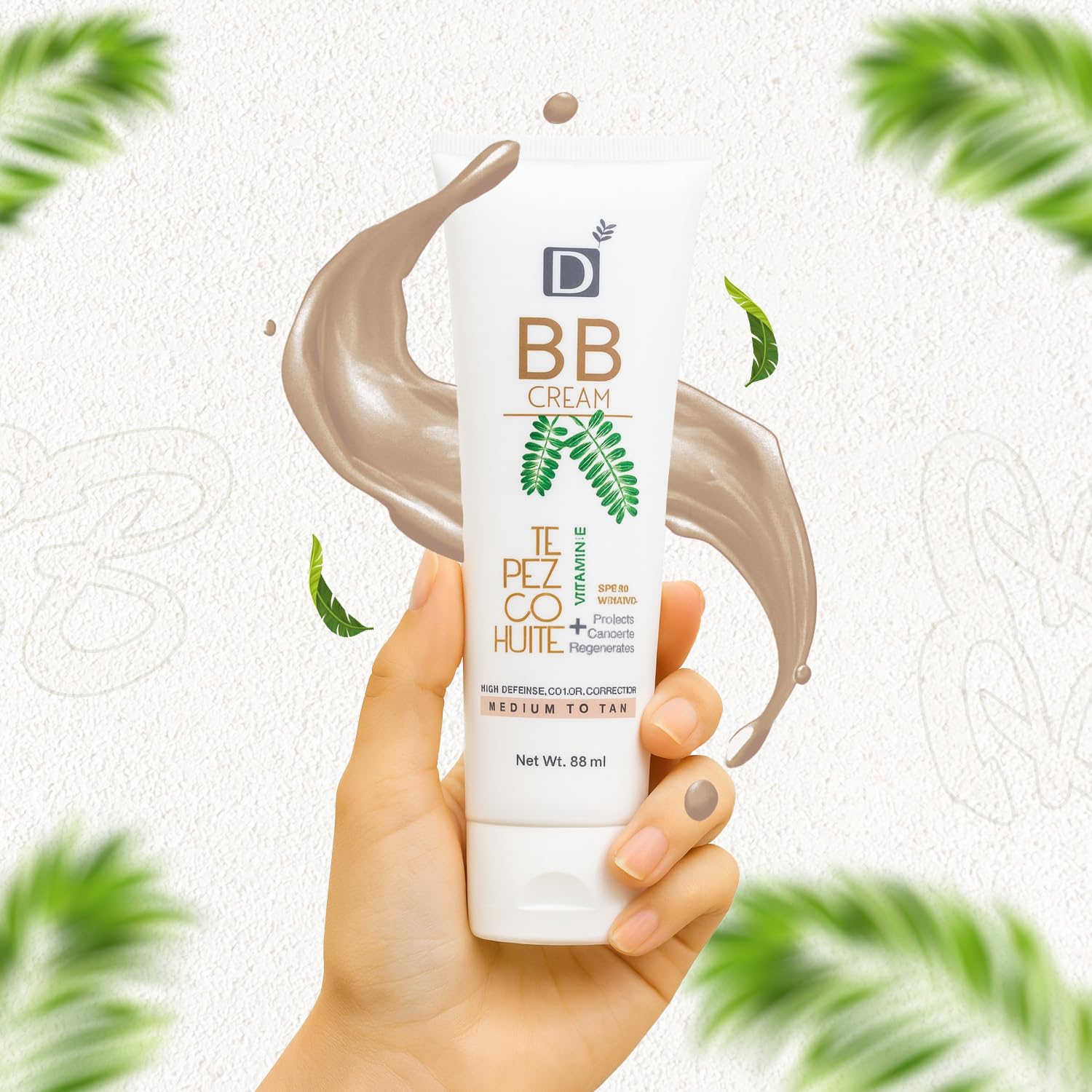 Unisex BB Cream with SPF 50, 3-in-1 Protection, Coverage & Regenerating properties 88ml - Natural ingredients - Tepezcohuite, chamomile, licorice (Medium-Tan) - Eco-Friendly, UNISEX,