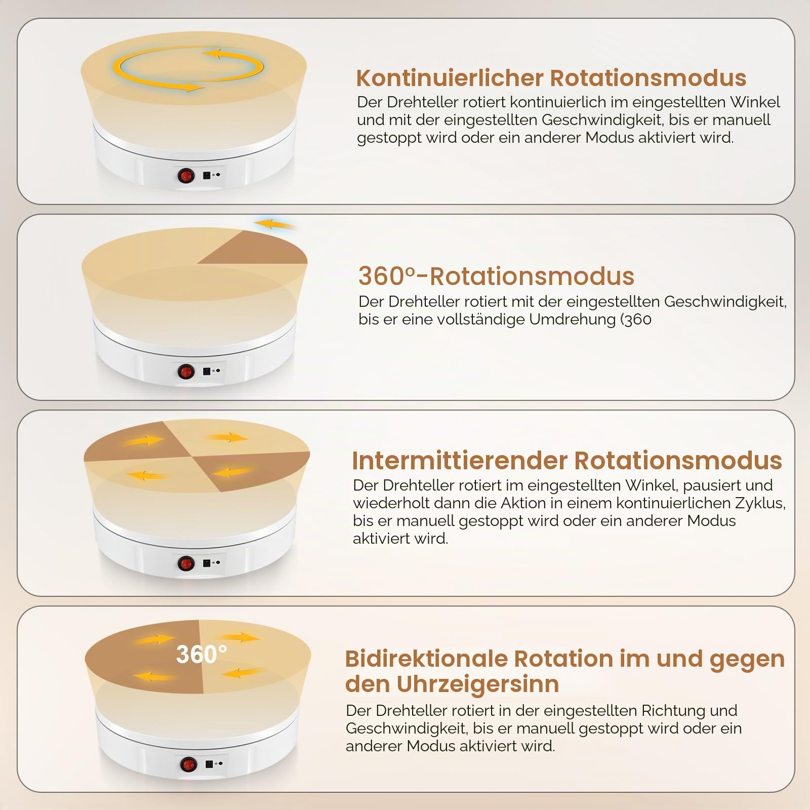 Elektrischer Drehteller, 30CM 100KG Tragkraft und Wiederaufladbare Elektrischer Drehbarer, 360° Richtung und Geschwindigkeit Einstellbar Automatisch Motorisierter Drehständer (Weiß)
