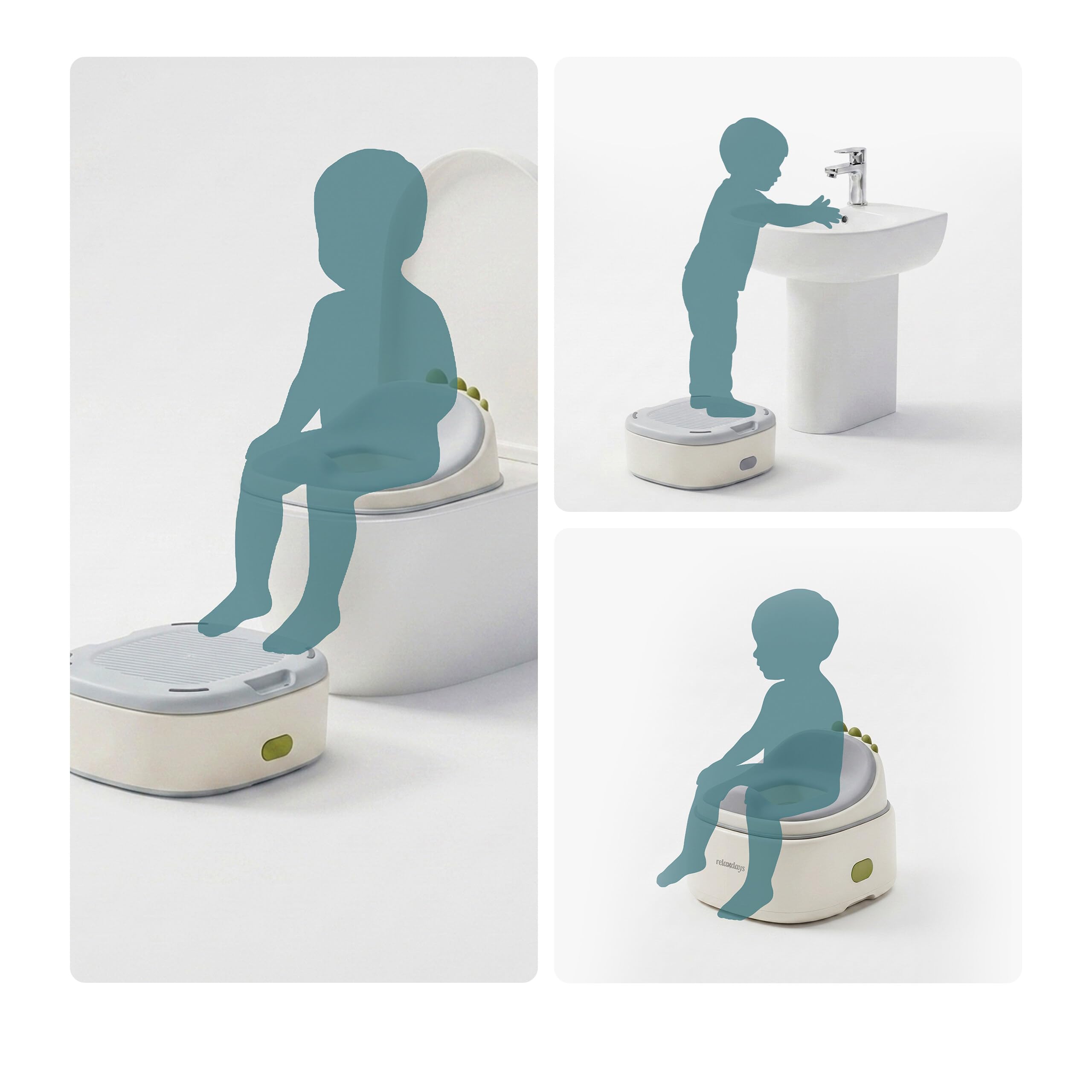 Relaxdays Vasino 4-in-1, Dino, vasino con Coperchio, HBT: 30x36,5x33,5 cm, Riduttore WC e Sgabello, da Viaggio, Blu