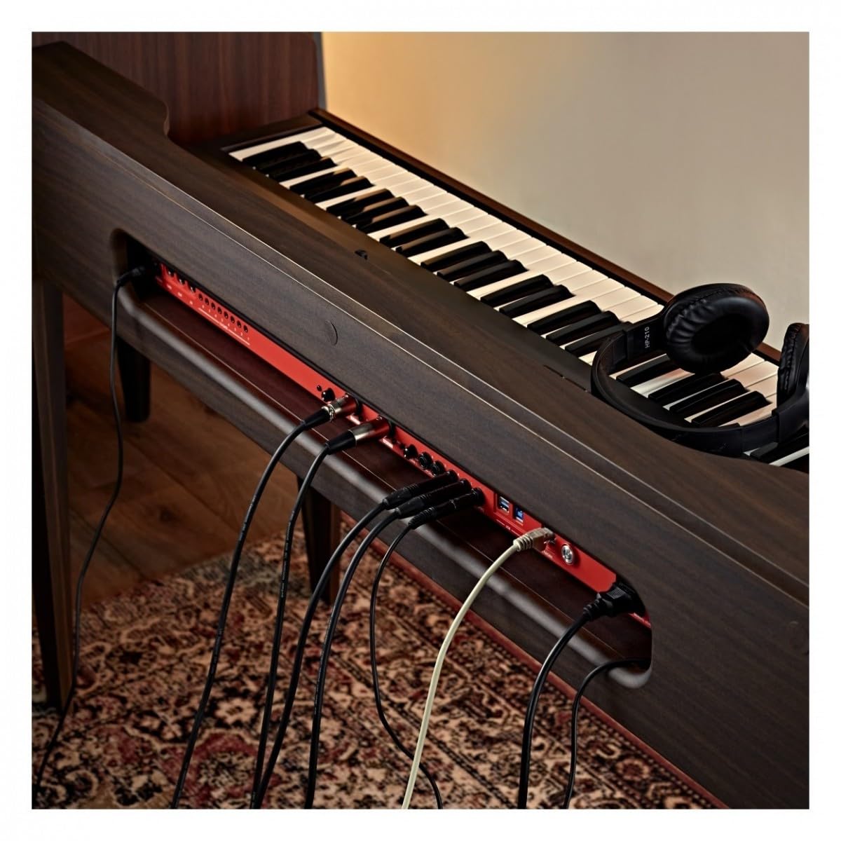 Supporto per Tastiera e Pianoforte Digitale, Universale, in Legno, Noce | Per Tastiere fino a 88 Tasti, Gestione Cavi Posteriore, Senza Viti, Finitura in Legno