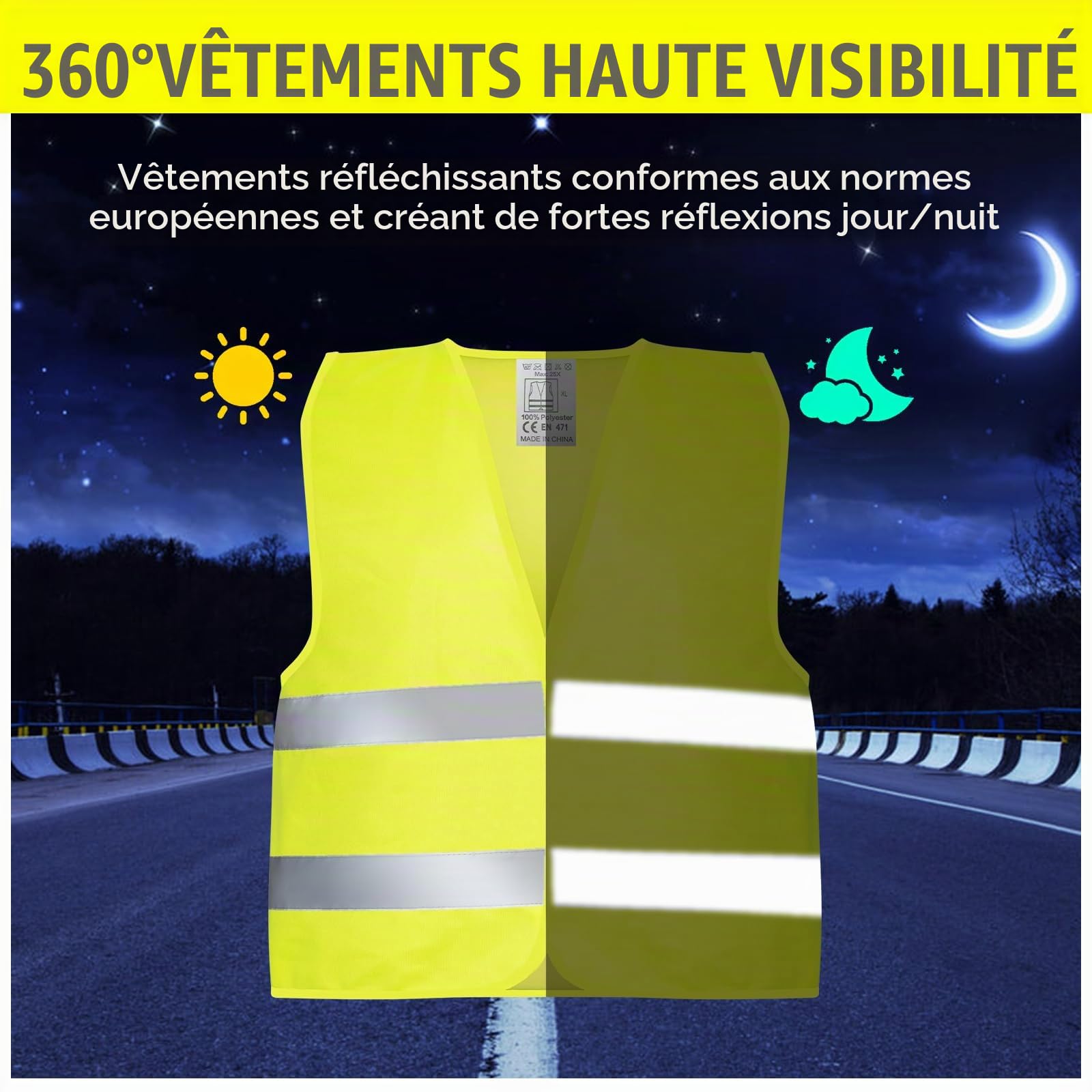ZUPAPJO Gilet Jaune Adulte, 8 PCS Gilet Jaune Voiture, Gilet Fluorescent de Sécurité Haute Visibilité à 360 °, Gilet Haute Visibilité Hommes et Femmes, Gilet de Securite pour Conducteurs Travailleurs