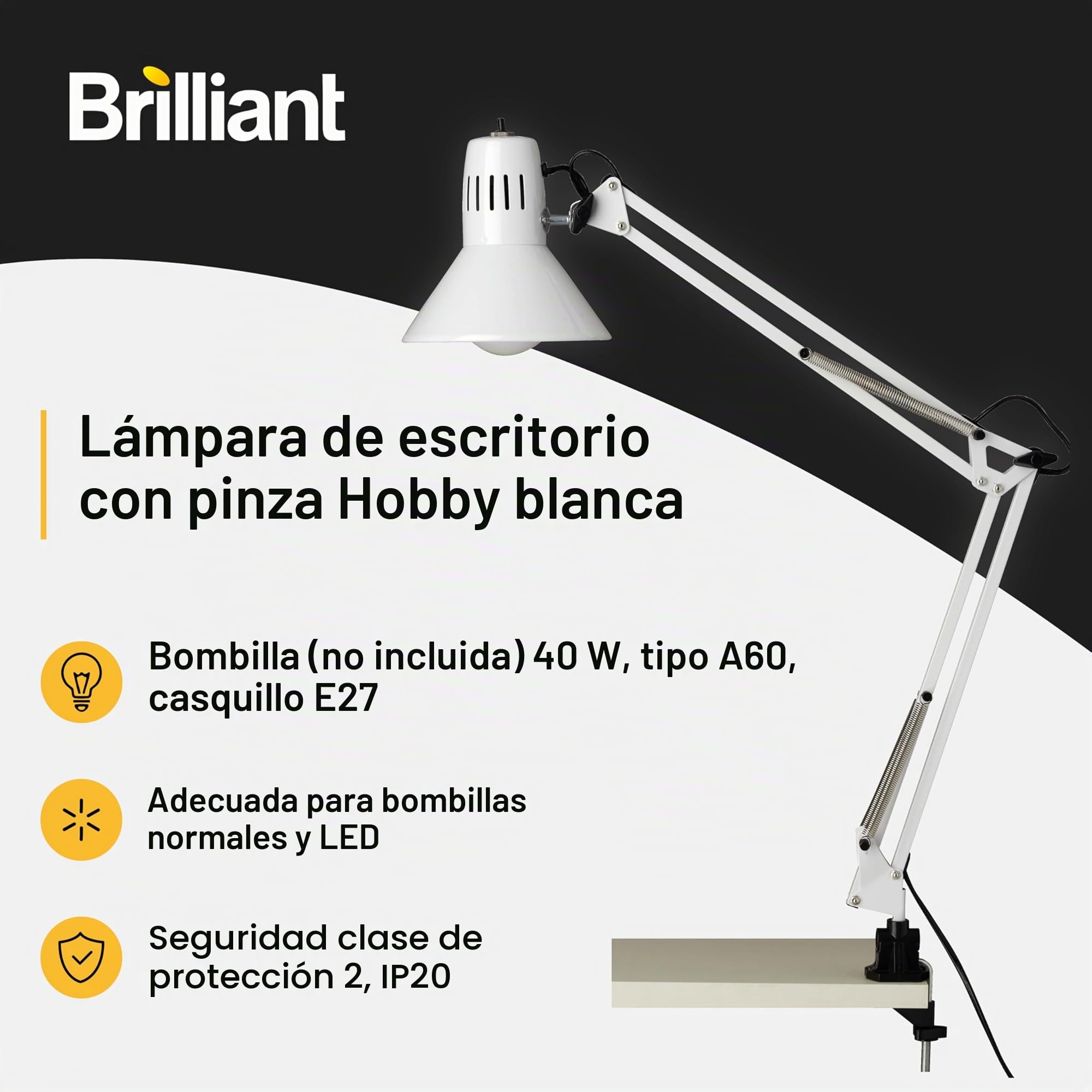 Brilliant Klemmleuchte Hobby Weiss 10802/05 65 x 17 x 70 cm, Weiß