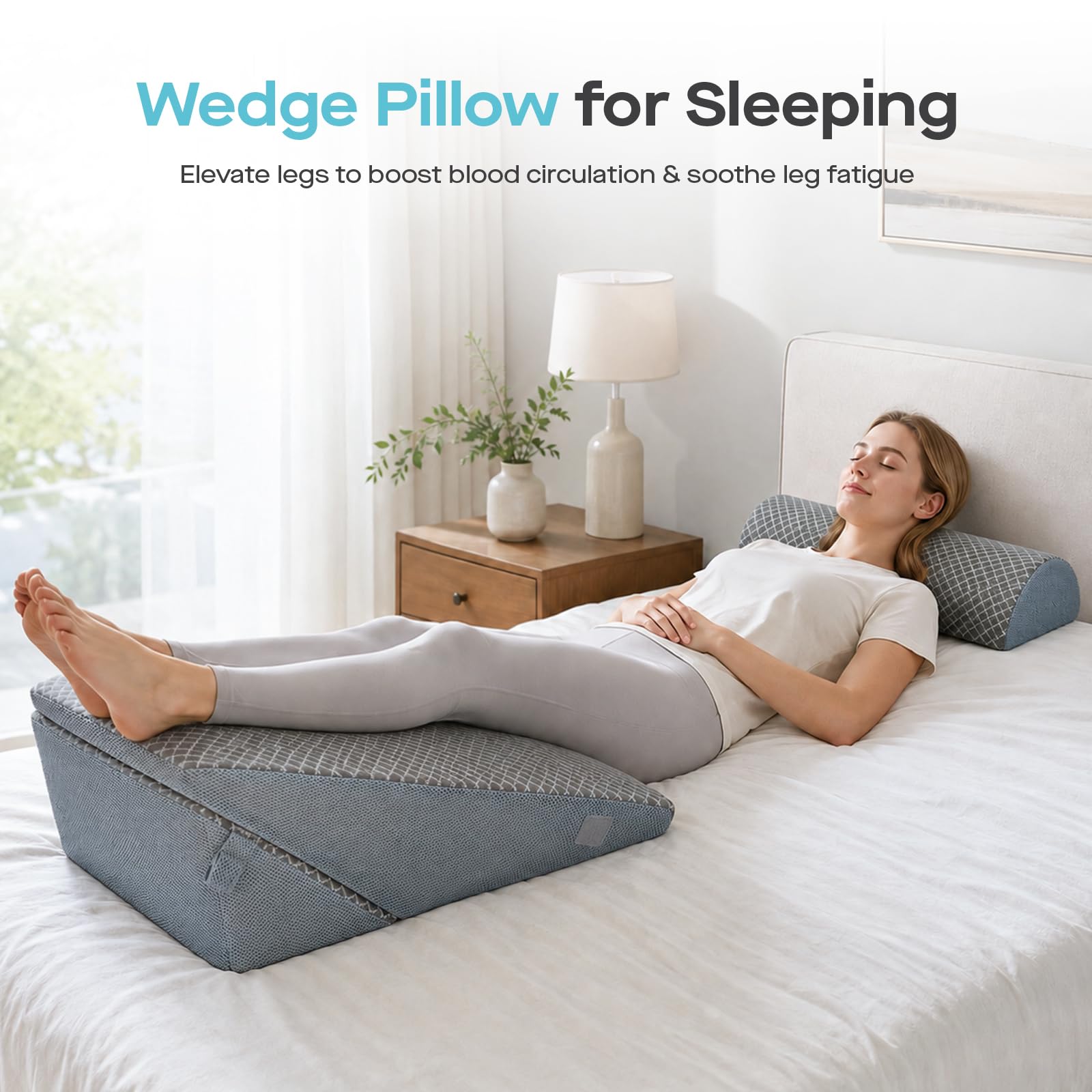 Agrish Almohada cuña refrescante para Adultos | Almohada cuña 3 en 1 de espuma viscoelástica, almohada inclinada para dormir, soporte lumbar para sentarse en la cama