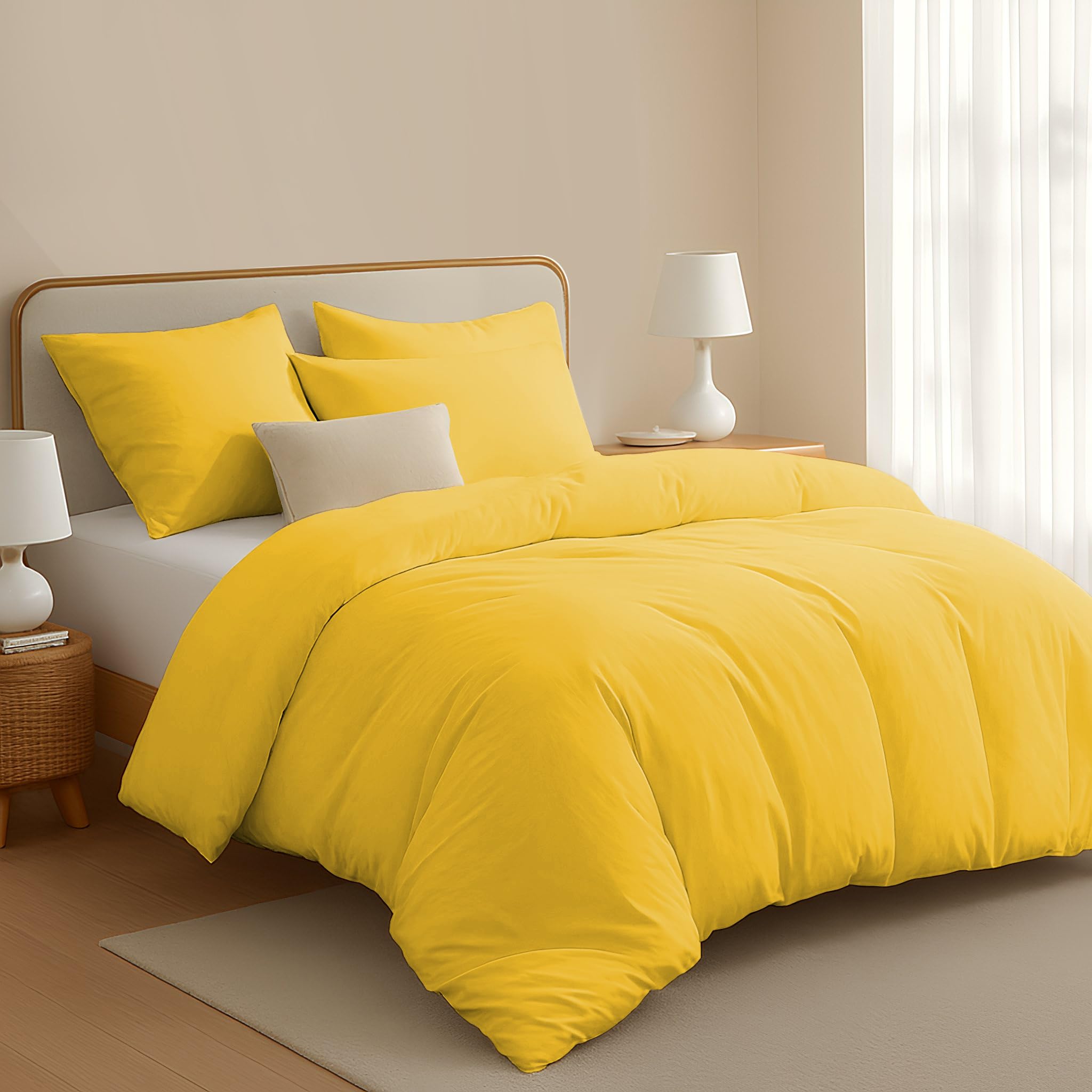 Pamposh Ochre 400 Thread Count Egyptian Cotton Double Duvet Set - Premium Cotton Breathable Duvet Cover Double - Luxurious Hotel Quality Bedding Set With Zipper Closure