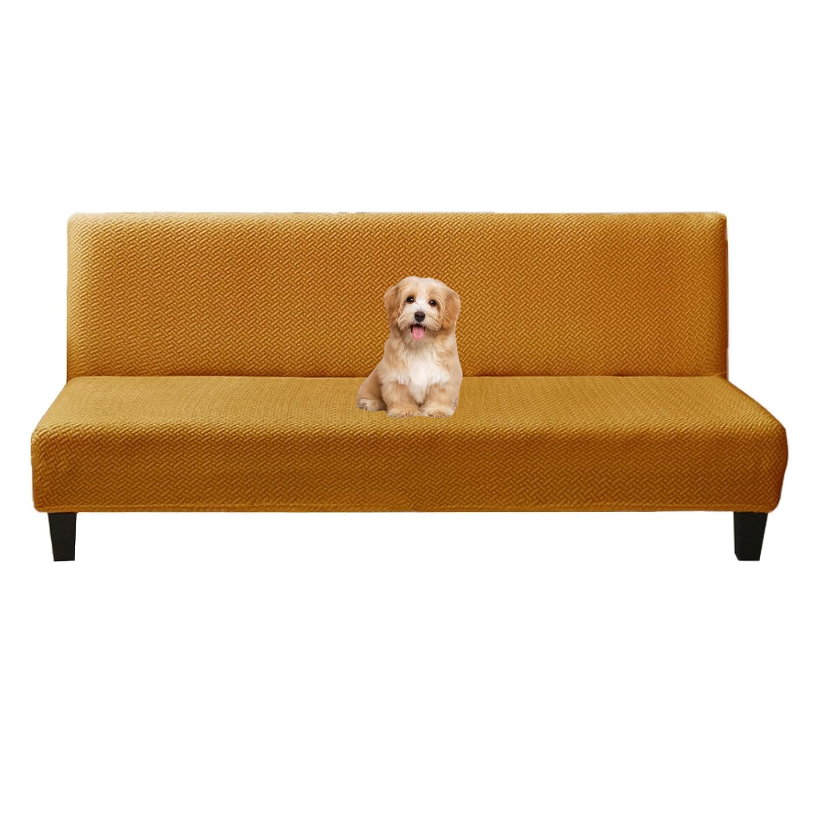 Housse de futon pour canapé-lit, de couleur unie, extensible, pliable avec élastique en bas, pour salon, (jaune, taille S)
