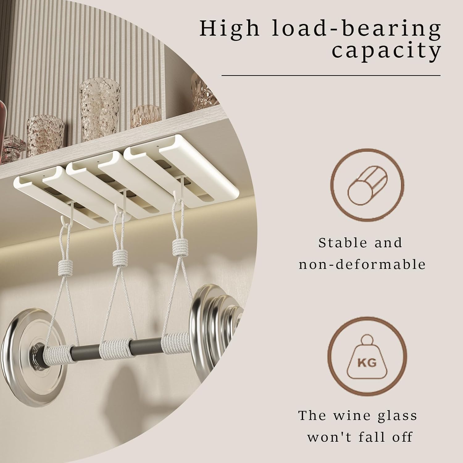 Wine Glass Holder, 2 Pack Wine Glass Holder Under Cabinet (White)
