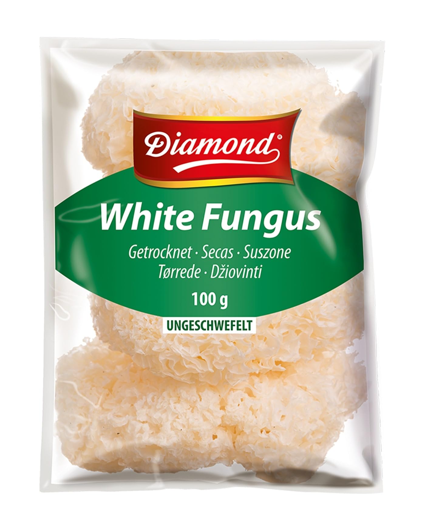 DIAMOND Setas White Fungus (Hongo blanco), setas secas asiáticas para sopas y platos wok - 5 x 100 g