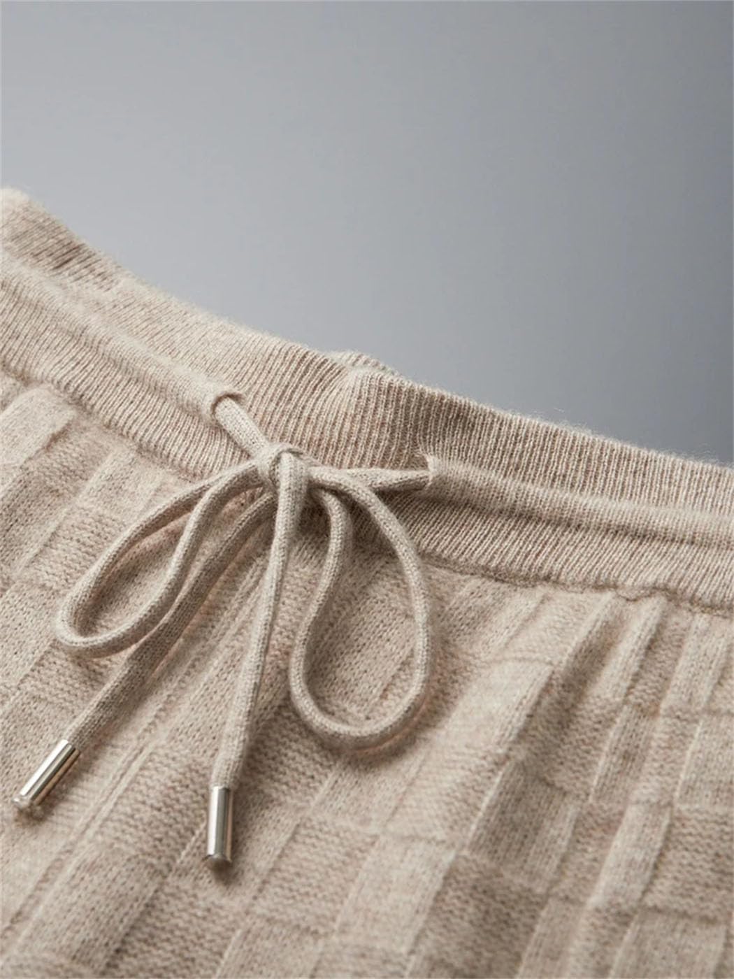 Men's 100% Cashmere Wide Leg Pants Elastic Waist Drawstring Loose Long Pants Winter Soft Warm Jogger Sweatpants