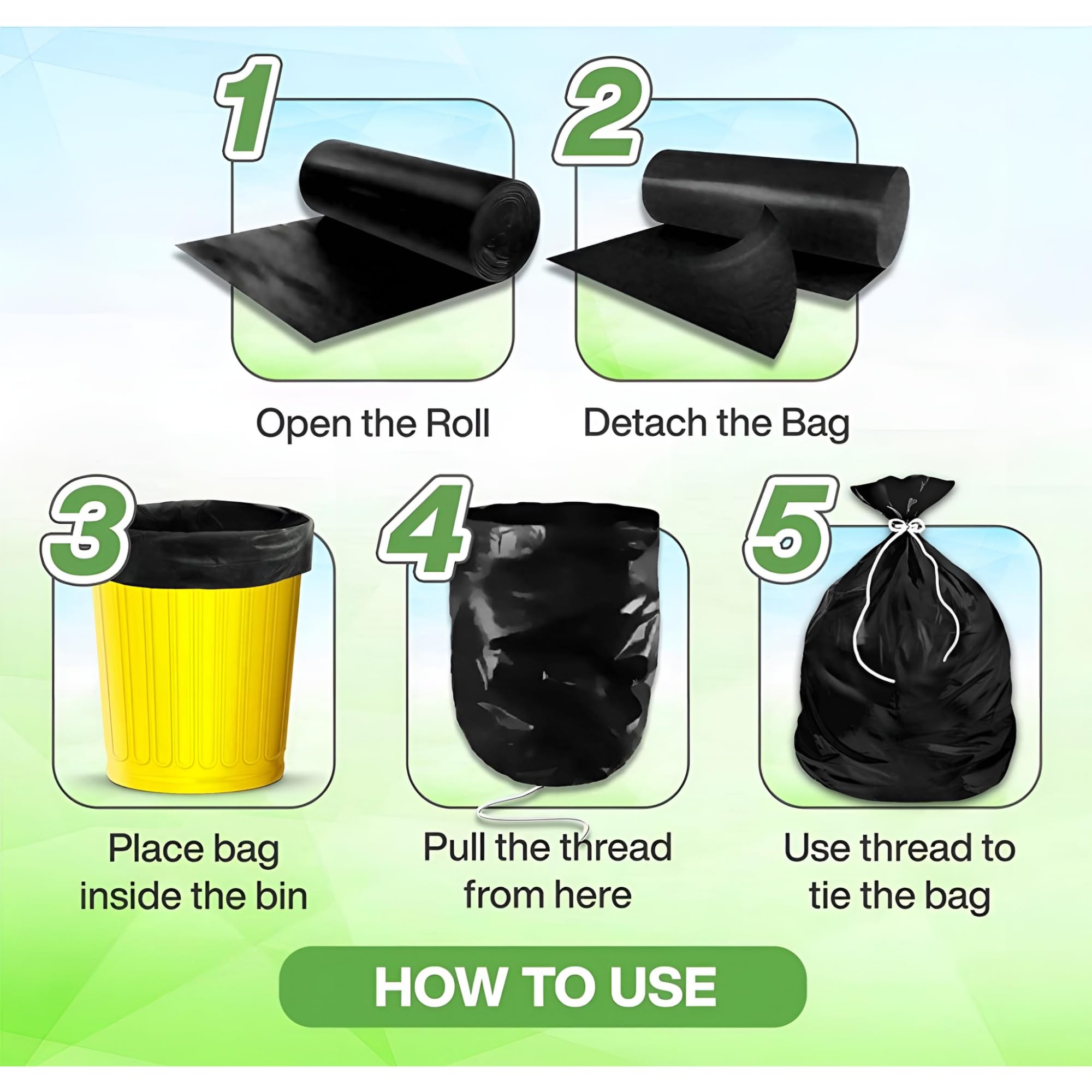 HETOPETO Biodegradable Garbage Bags for Dustbin - Large 19 x 21Inches | 30 bags per Roll Trash Bag Eco Friendly Garbage Disposal Bags Dustbin Bag(Medium) black 30 bags M - Image 2 thumbnail