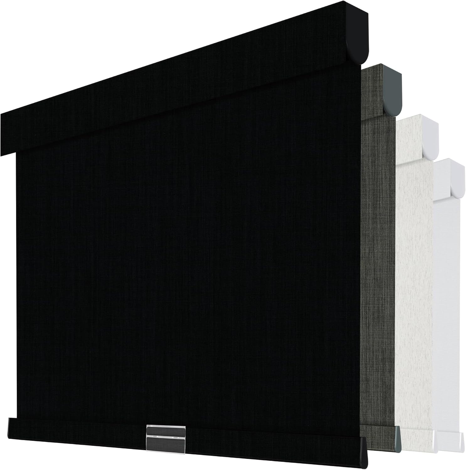 Boolegon Cordless Blackout Roller Shades for Windows, Free-Stop Linen Shades with Valance, Thermal Insulated Fabric, UV Protection Roller Blinds for Home, Office (Black, Custom Size) Black 0_Custom Size