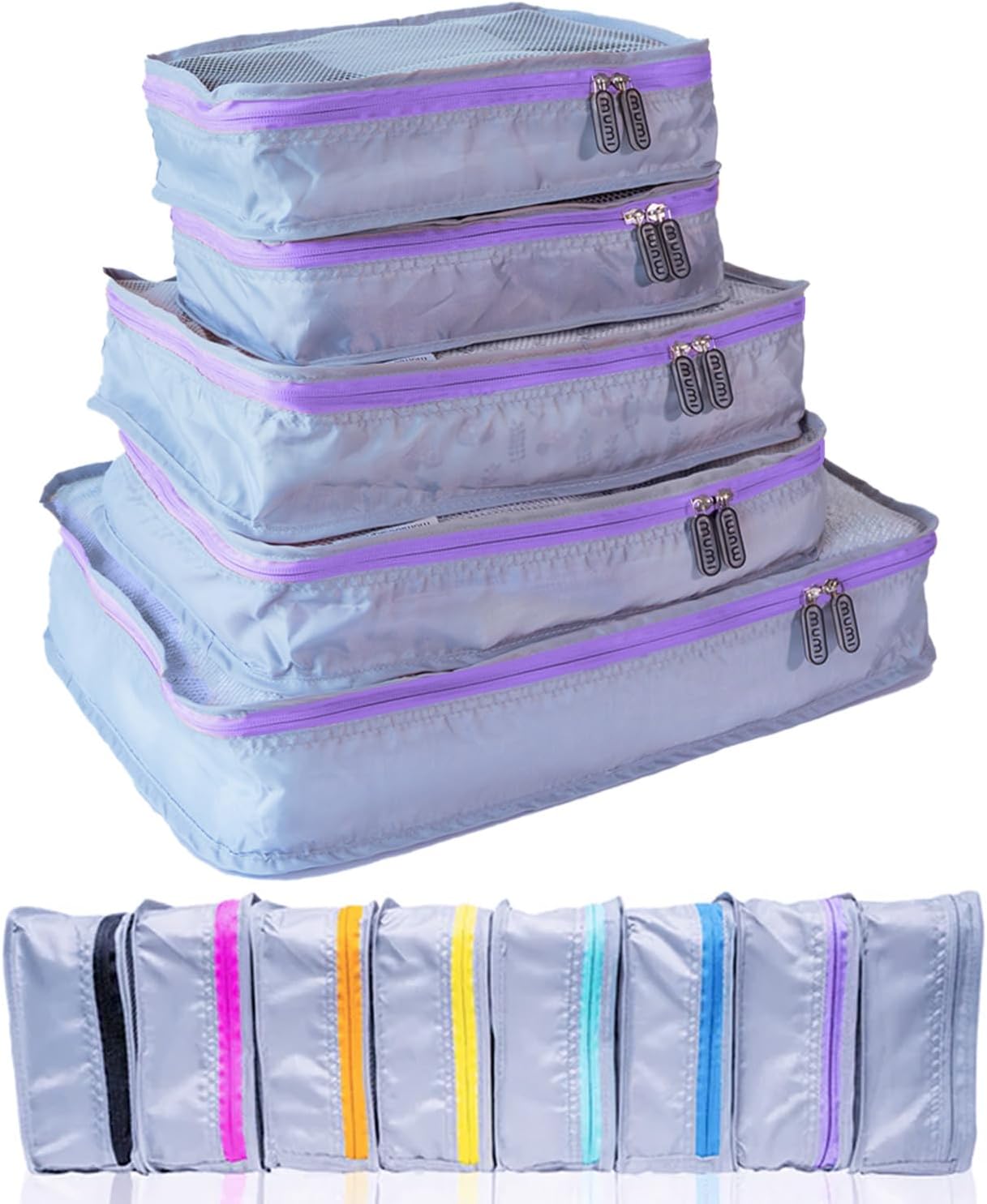 MUMI Packing Cubes – 5-Piece Compression Packing Cubes for Travel, Luggage Organizers for Suitcases, Carry-On Bags, Backpacks, and Duffel Bags – Space-Saving Travel Essentials – Purple