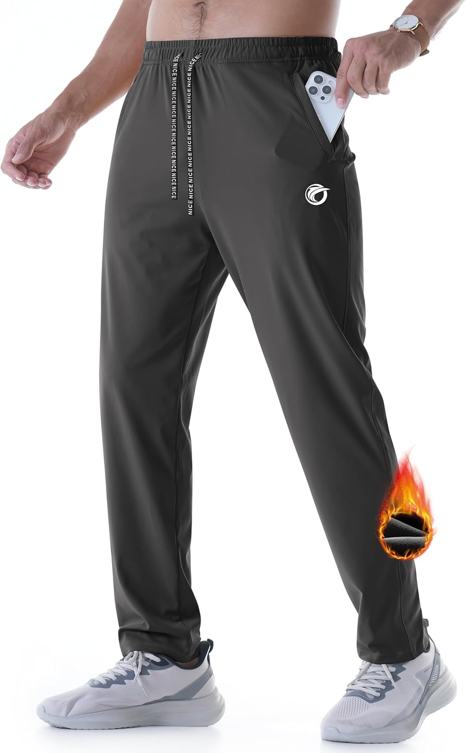 CANGHPGIN Men's Fleece Lined Pants Water Resistant Winter Warm Sweatpants Athletic Joggers Pant with Zipper Pockets - Image 4