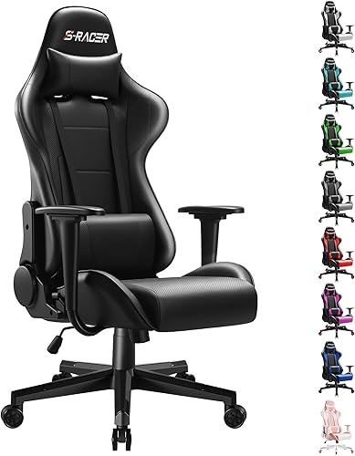 Furniwell Silla de Juegos para Computadora de Carreras Silla de Oficina de Escritorio Ajustable Giratoria con Respaldo Alto de Estilo Fibra de