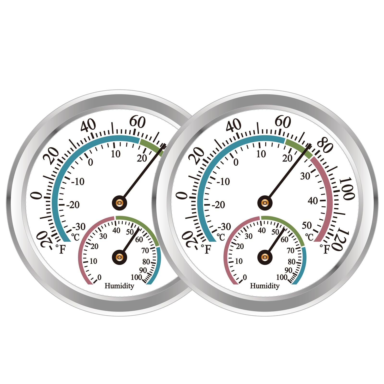 Indoor Thermometer Hygrometer Mini Analog 2 in 1 Temperature Humidity Outdoor Monitor Gauge for Home, Offices, Wall, Display Mechanical (2 Pack)