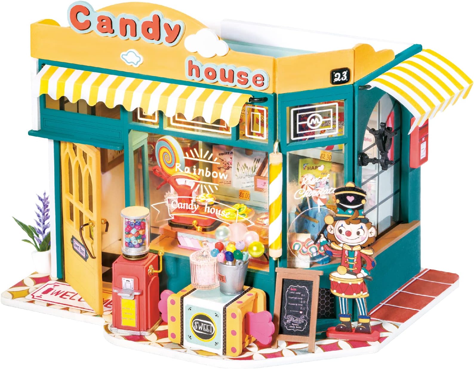 Rolife DIY Miniature Dollhouse Kit 1/24 Scale Candy House with LED Room Making Kit Craft Hobby Kit Gifts for Boys Girls