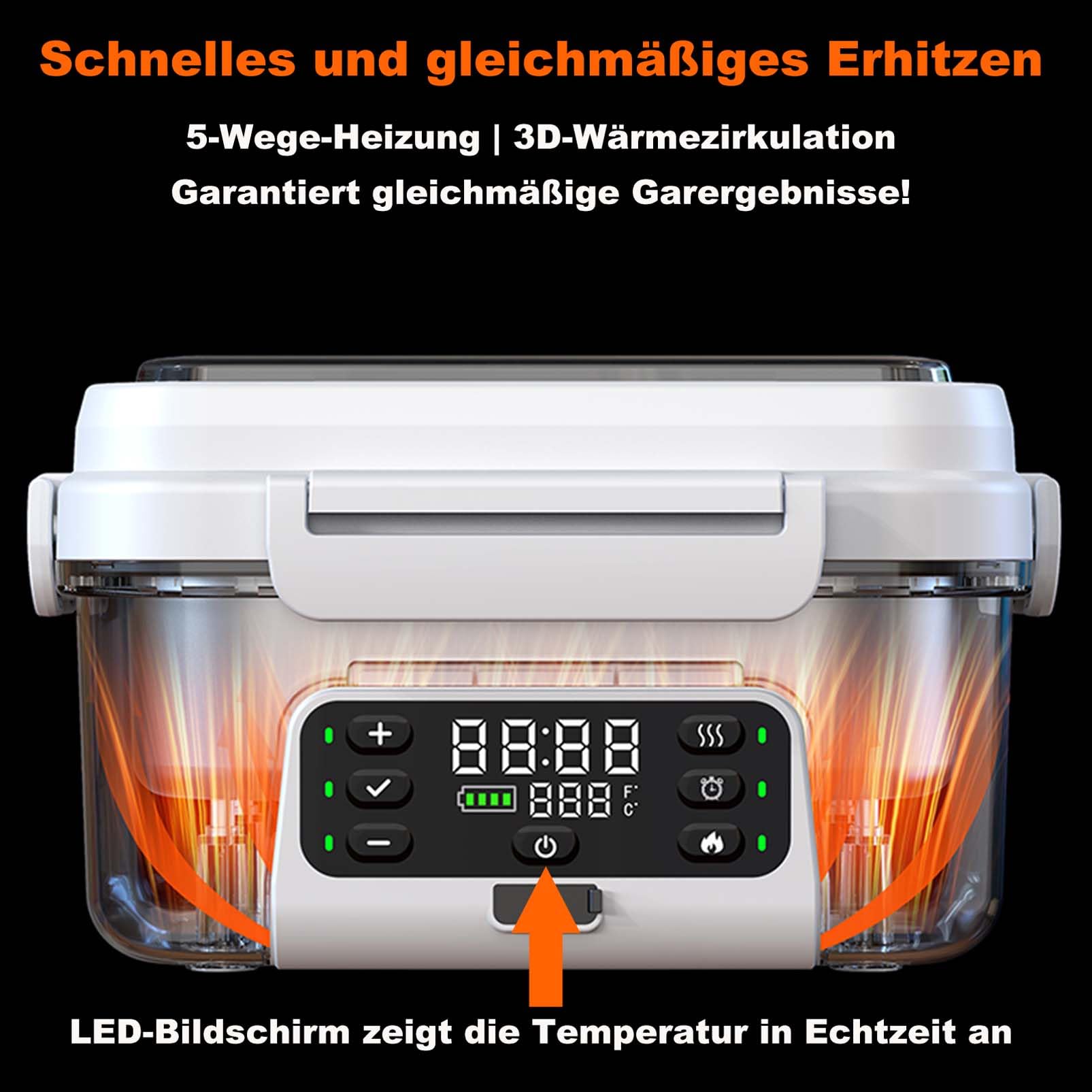 Cordless Elektrische Lunchbox mit 20,000 mAh Akku， automatischer Aufheizfunktion 1,5L Lunchbox for Adult mit Isoliertasche, Gabel & Löffel