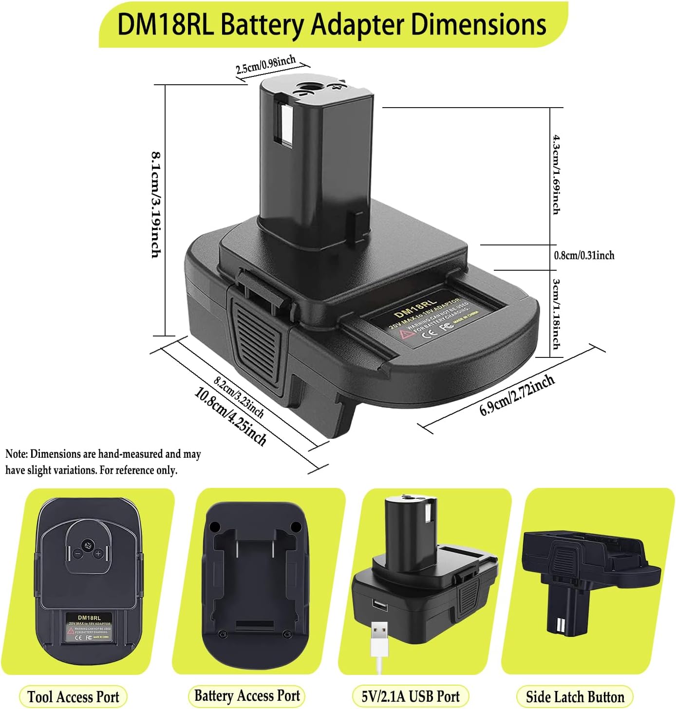 DM18RL Batterie Adapter for Dewalt for Milwaukee 20V/18V Li-Ion Battery Convert to for Ryobi 18V P108 ABP1801 Battery with USB Port (Black)