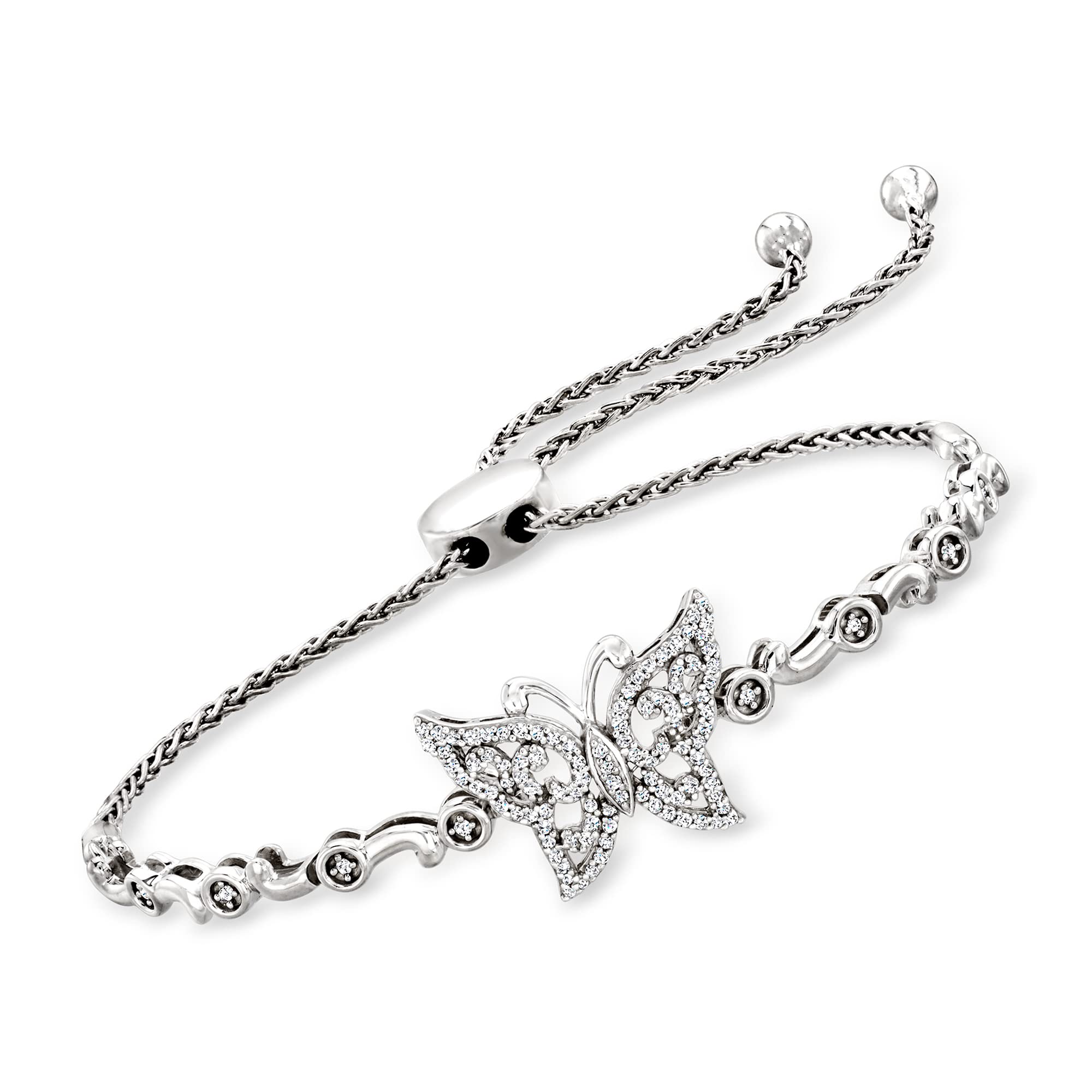 Ross-Simons0.30 ct. t.w. Diamond Butterfly Bolo Bracelet in Sterling Silver