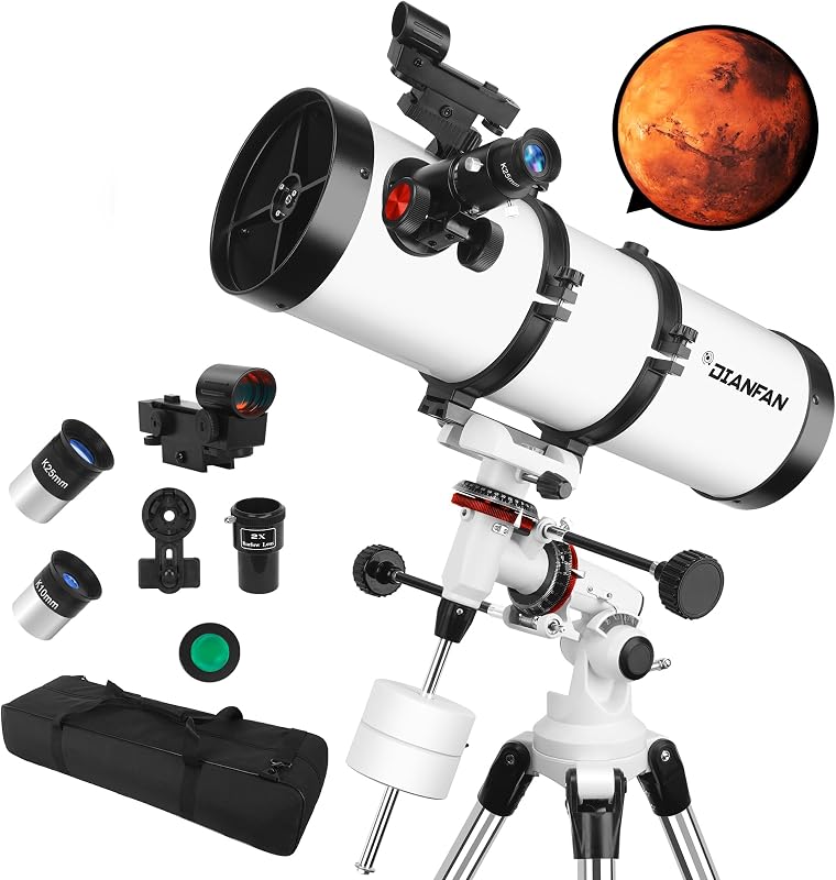 Dianfan 150EQ Professional Astronomy Telescope for Adults High Powered | Portable Manual Equatorial Reflector Telescope for Beginners, Stainless Steel Tripod, Phone Adapter, Moon Filter & Carry Bag