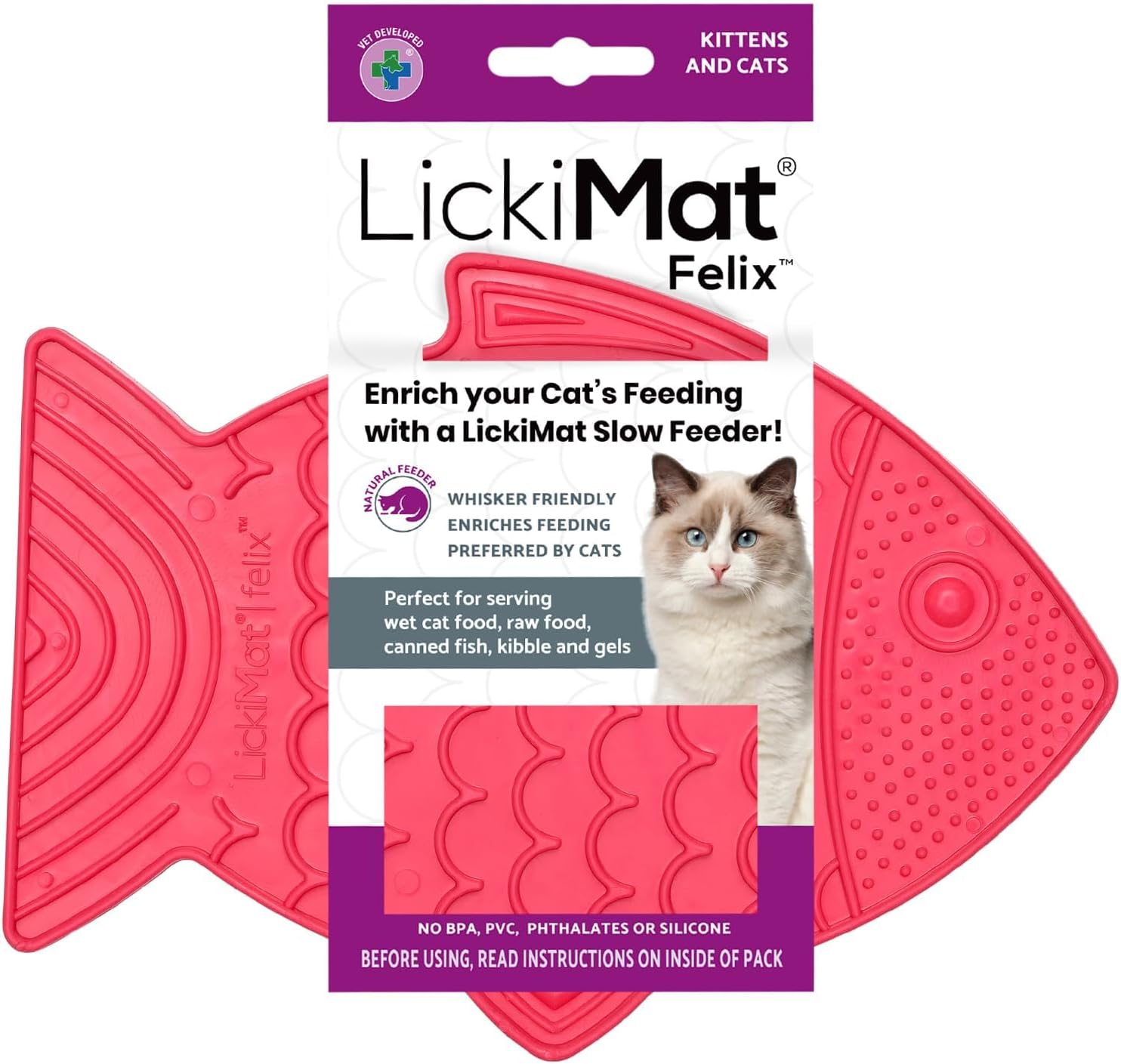 Felix, Fish-Shaped Cat Slow Feeders for Feline Boredom and Anxiety Reduction; Perfect for Food, Treats and Anxiety Reduction, Pink
